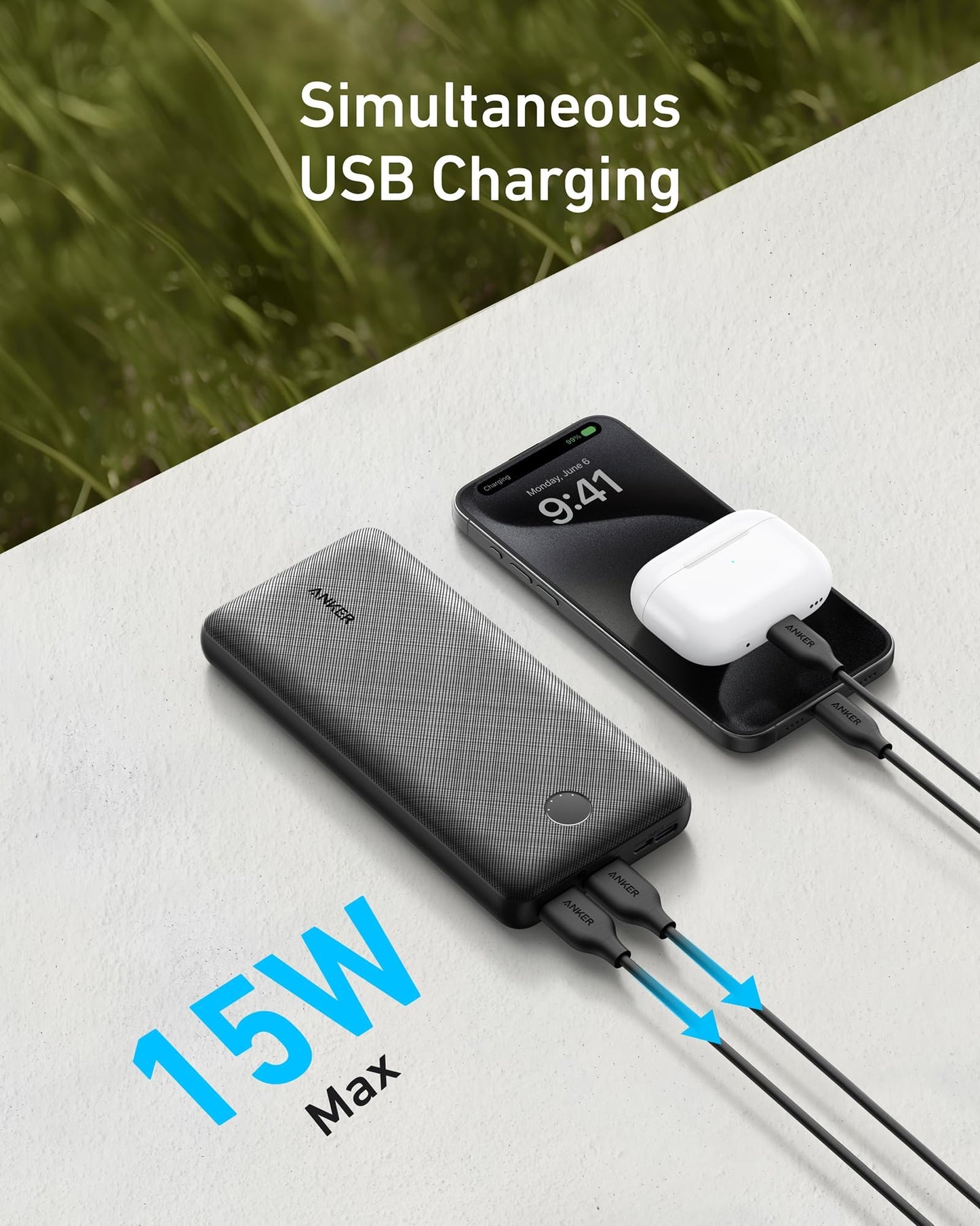 Anker Portable Charger, 325 Power Bank (PowerCore Essential 20K), 20K Battery Pack with 15W Charging, PowerIQ, 2 USB-A, 1 Micro USB, Two-Way USB-C Ports for iPhone Series, AirPods, and More (Black)
