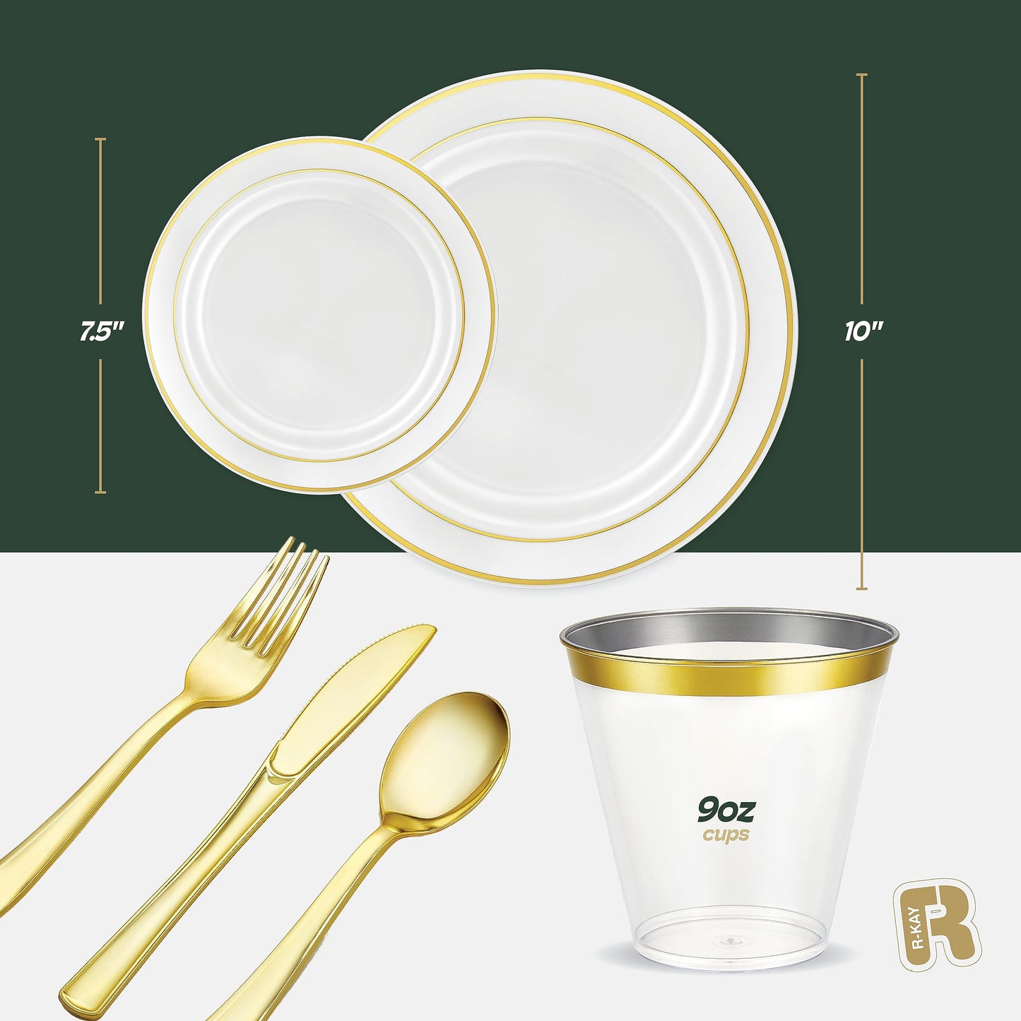 600pcs Plastic Dinnerware Set 100 Guest, Gold Plastic plates for party, Gold Party Plates Sets For 100 Guests, Wedding Plates Disposable Set Includes Also Cups, And Cutlery.