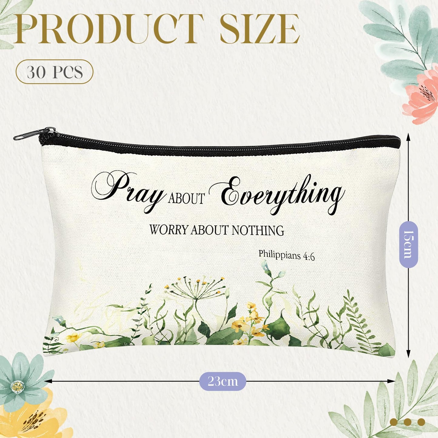 Jetec 30 Pcs Christian Gift for Women Religious Mother's Day Gifts Cosmetic Bags Inspirational Bible Verse Pencil Pouch Makeup Bags with Zipper for Travel Women Mother Sister(Elegant Style)