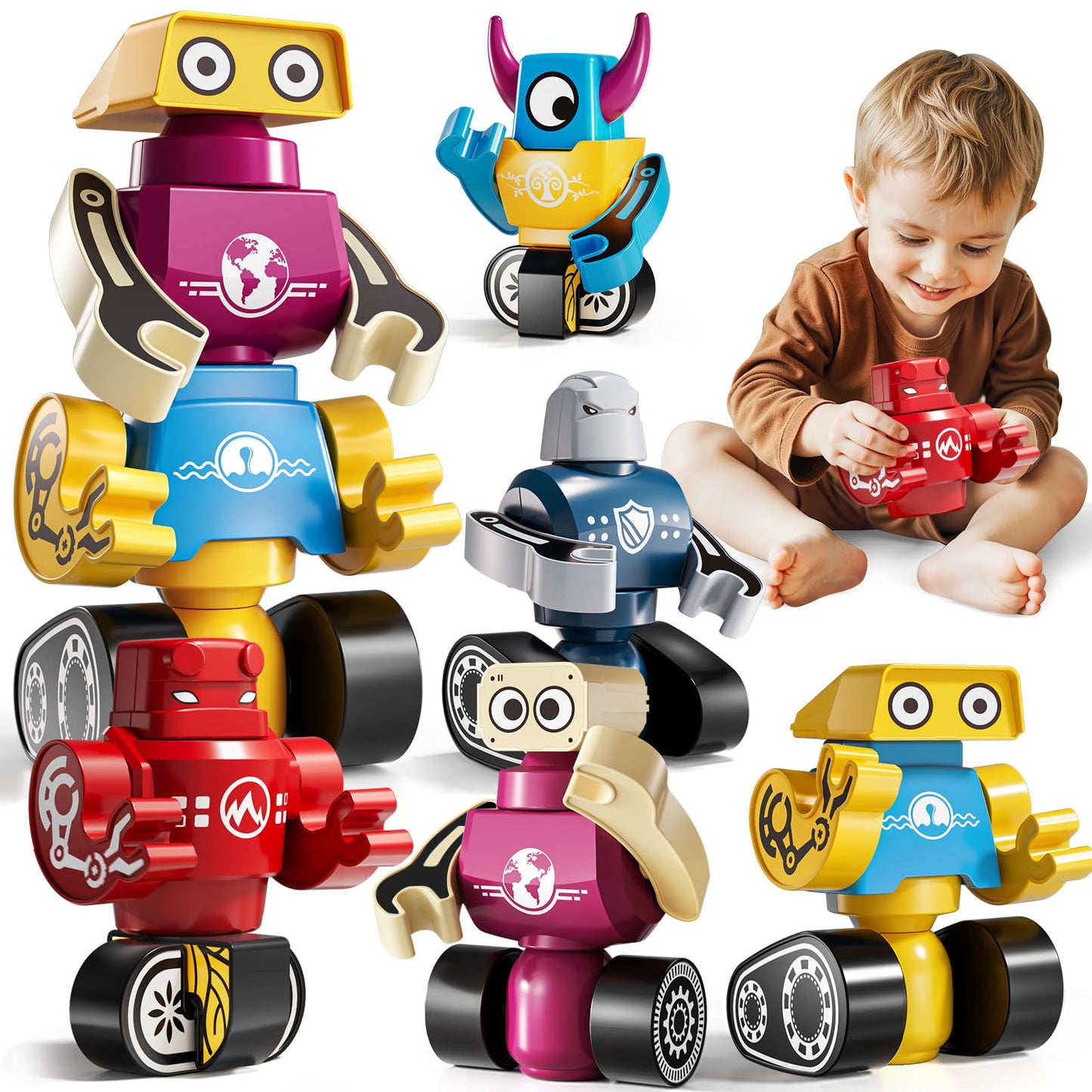 Magnets Robot Building Toys - 36 PCS Monsters Stacking Blocks Set with Box
