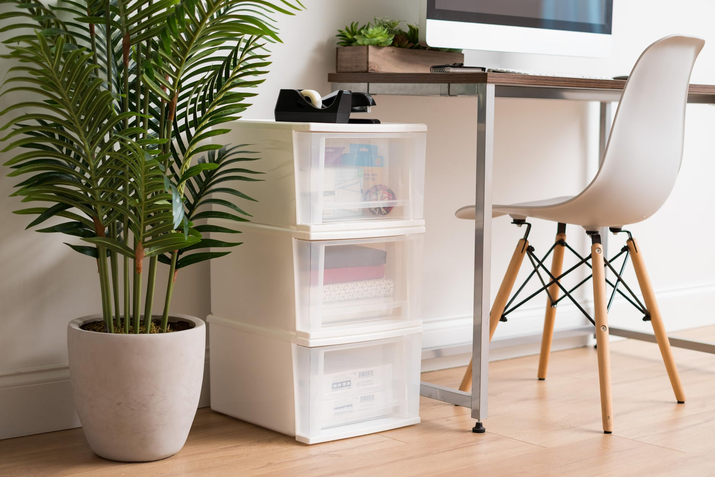 IRIS USA 17 Qt. Medium Plastic Stacking Drawer, Stackable Storage Organizer Unit with Sliding Drawer for Bedroom Kitchen Under Sink Pantry Craft Room Dorm Office, White, 4-Pack