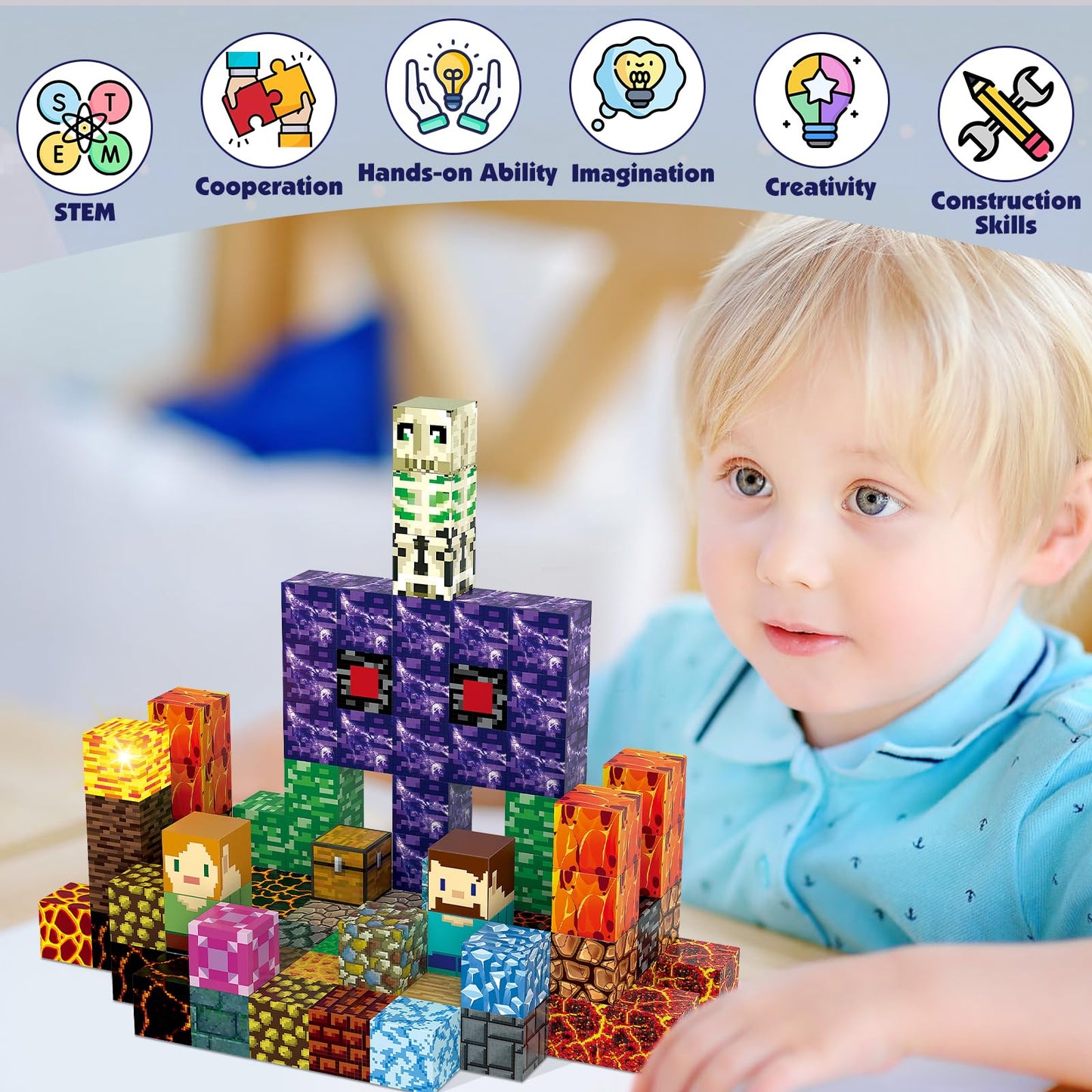 AIDYVOI Magnetic Blocks Building Toys Set, Magnetic Building Blocks STEM Construction Toys, 3D Sword Light Up Magnet Cubes Montessori Sensory Stacking Toy for Toddlers Age 3 4 5 6 7 8