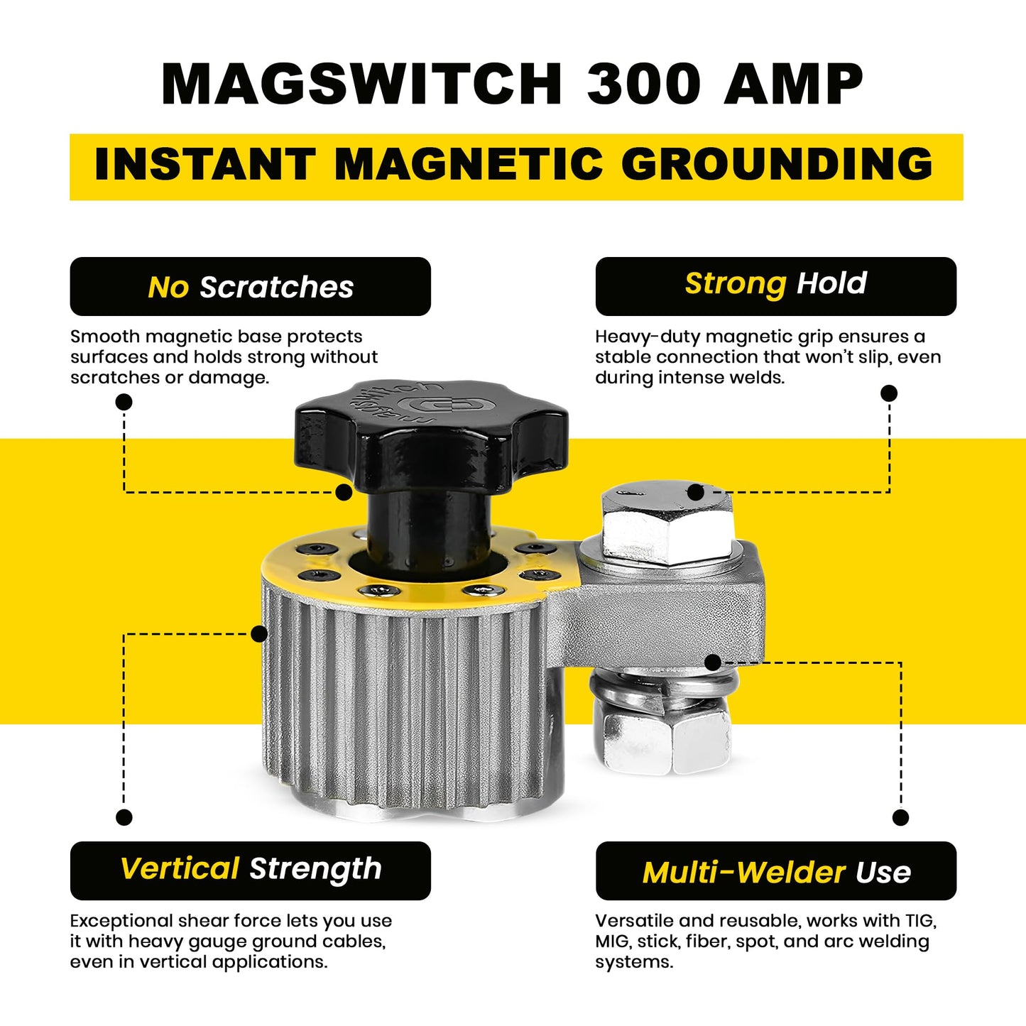Magswitch 300 Amp Magnetic Welding Ground Base Clamp Holder for Welding Kit, Tools, Supplies and Accessories, Magnet Switch with On/Off Grounding Capabilities, (8100746)