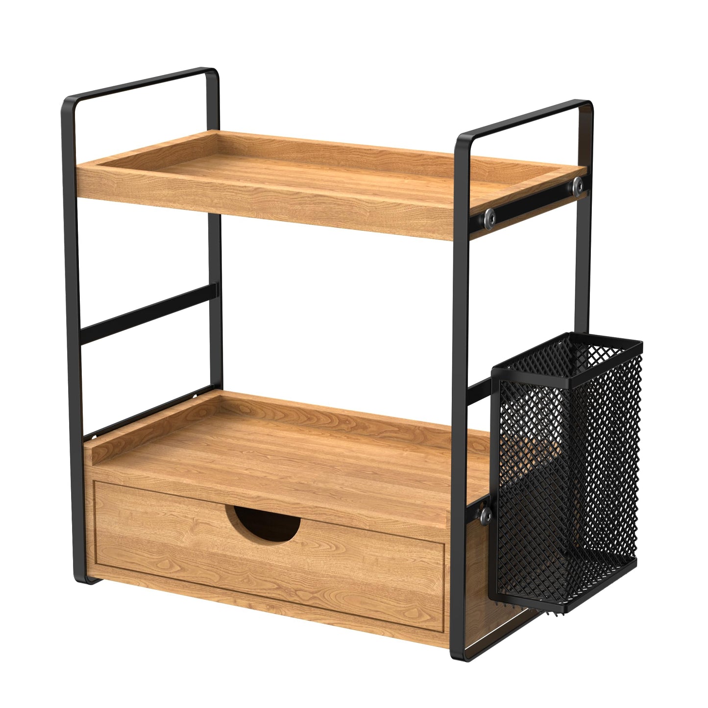 LEMIKKLE Bathroom Counter Organizer with Drawer and Basket,Wood Countertop Organizer for Bathroom Decor Makeup Tray for Perfume Skincare Bedroom Kitchen Corner
