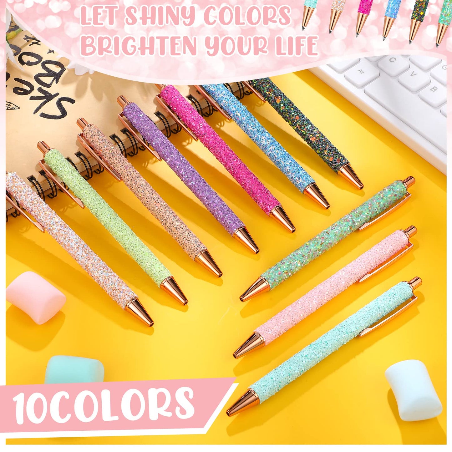 CHENGU 30 Pack Sparkly Fancy Ballpoint Pens Set Glitter Metal Sequins Pens for Women Supplies Black Ink Medium Point 1.0 mm for Birthday Wedding Office School Home Multicolor