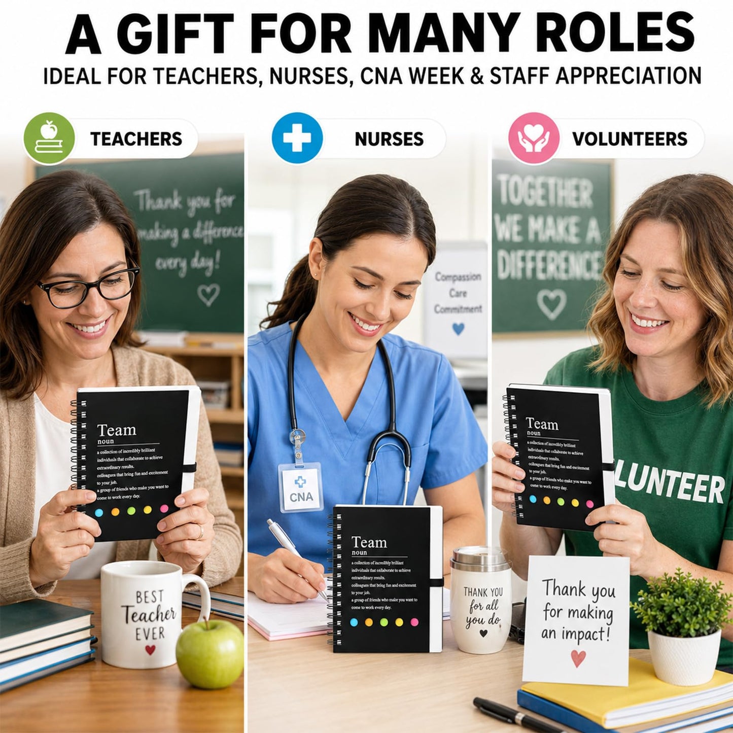 Feifeiya 24 Pcs Team Appreciation Gifts Bulk for Employee Inspirational Spiral Notebooks with Sticky Notes Thank You Gifts for Coworkers Staff Teachers Nurses CNA Week (Black)
