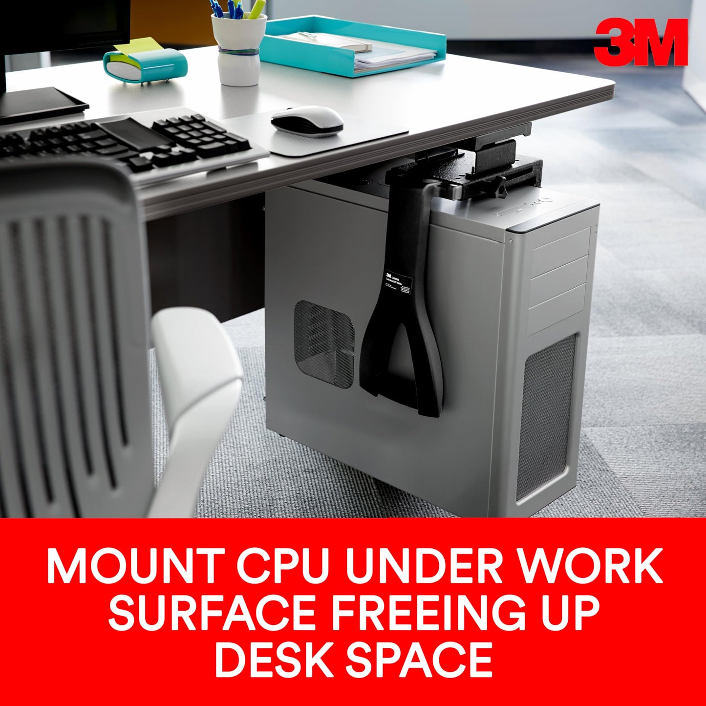 3M Under-Desk Computer Tower CPU Holder, Width Adjust from 3.5" to 9.3", Height Adjust from 12.5" to 22.5" to Fit Most CPU's up to 50 lbs, 360⁰ Swivel, Steel Construction, 17" Track, Black, (CS200MB)