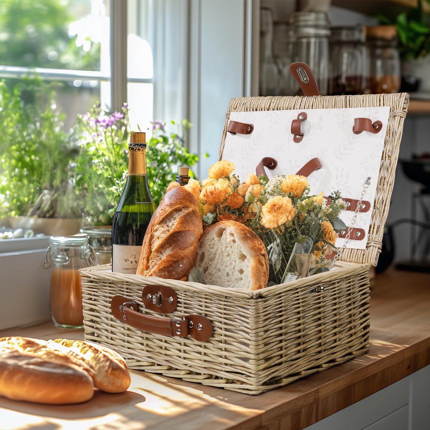 Picnic Basket for 2, Bridal Shower Gift Wedding Gifts with Mr Mrs Wine Glasses and Greeting Card, Engagement Newly Weeding Gifts for Couples 2026, Wicker Picnic Set Kit with Blanket Cooler for Beach