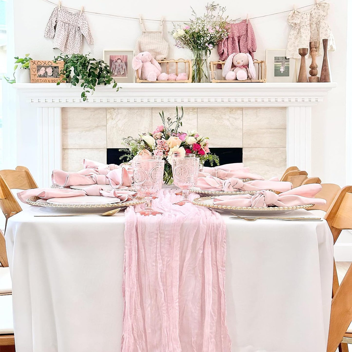 12Pack Pink Cheesecloth Table Runner 35 x 120 inch Cheese Cloth Table Runner 10FT Boho Table Runners Rustic Gauze Table Runners for Party Wedding Birthday Dining Bridal Shower Baby Shower Decor