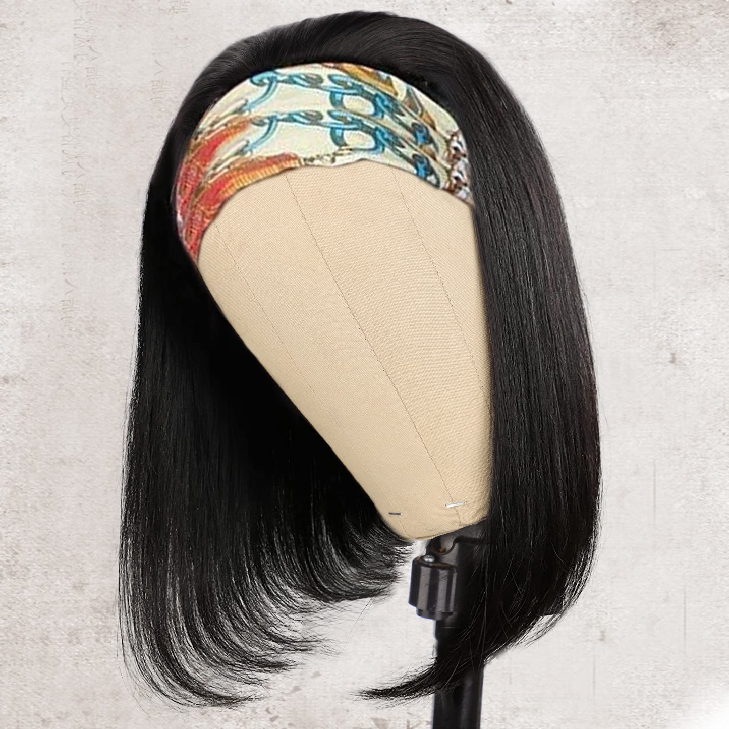 AISI Bob Headband Wig Human Hair Short Straight Headband Wigs Remy Hair Easy Wear and Go Glueless Wigs Bob Headband Wigs for Women Black Color(150% Density 12Inch)