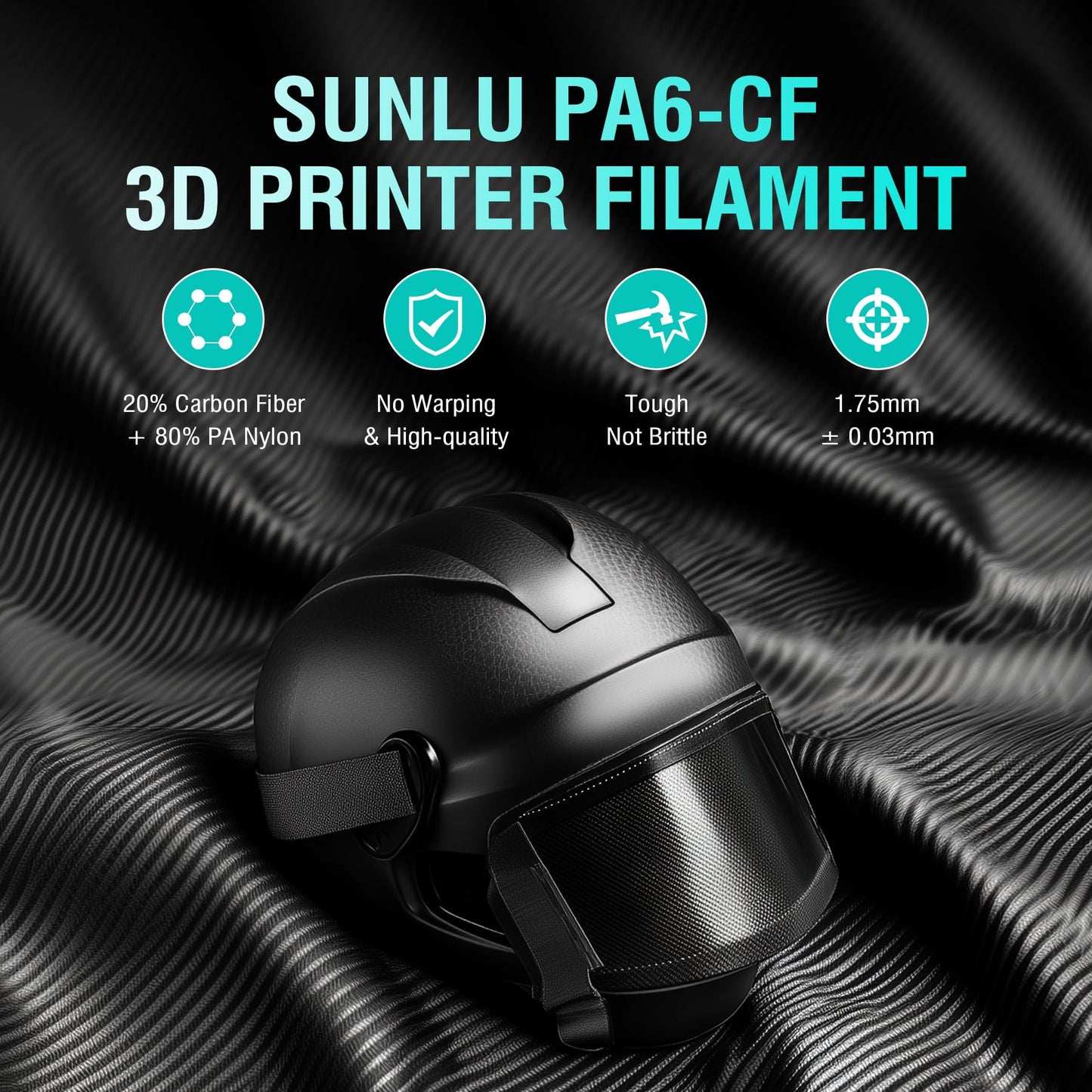SUNLU PA6-CF 3D Filament 1.75mm 1KG, Heat Deflection Temperature up to 209°C, Made of 80% PA Nylon and 20% Carbon Fibers, Stiff & Strong & Heat Resistant, for Industrial Parts, Frosted Texture, Black