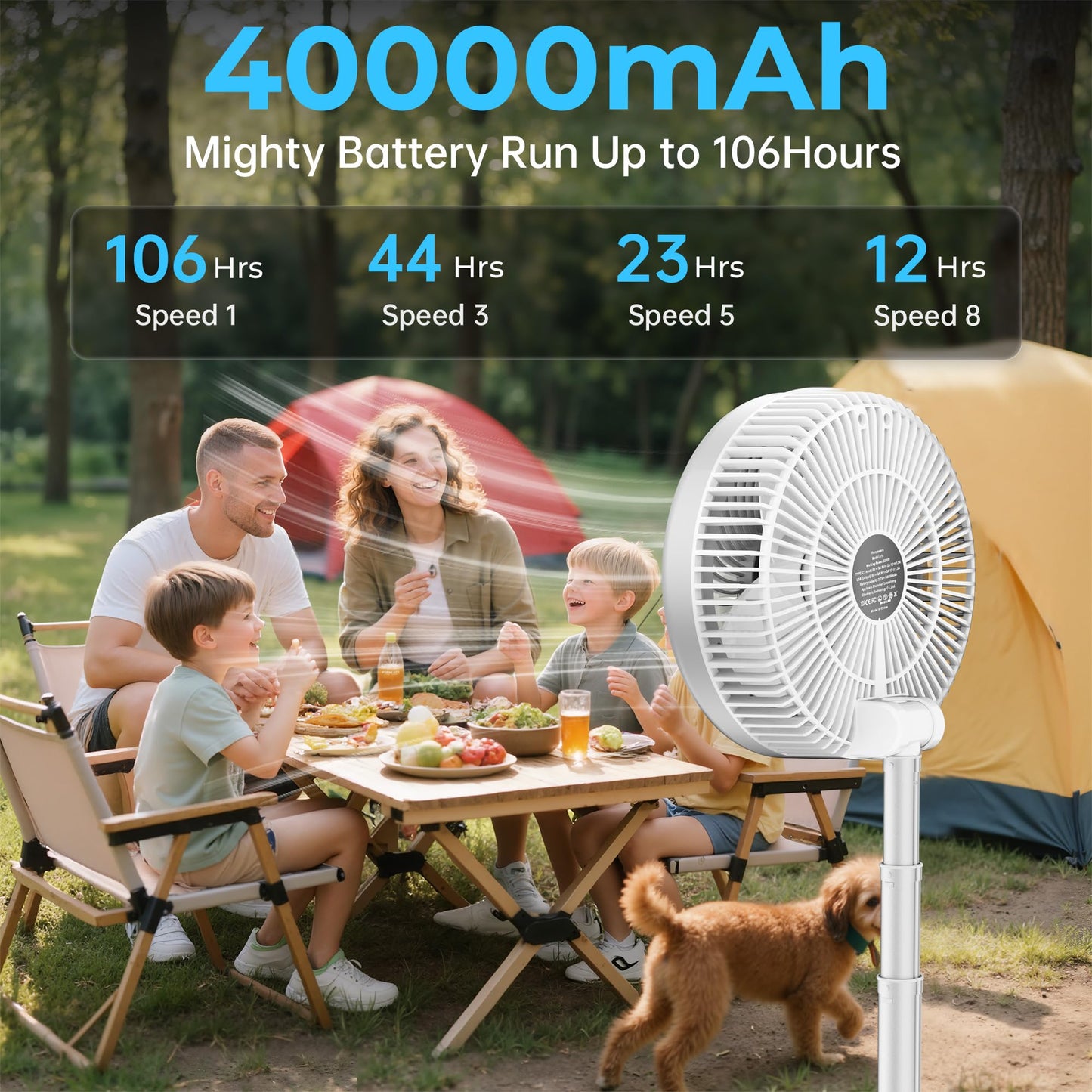 AddAcc 40000mAh Battery Operated Fan, Rechargeable Collapsible Fan, 106H Run, 9 Speeds Oscillating with Remote, Battery Powered with Timer & Light for Travel Cruise Essentials RV Outdoor Power Outage