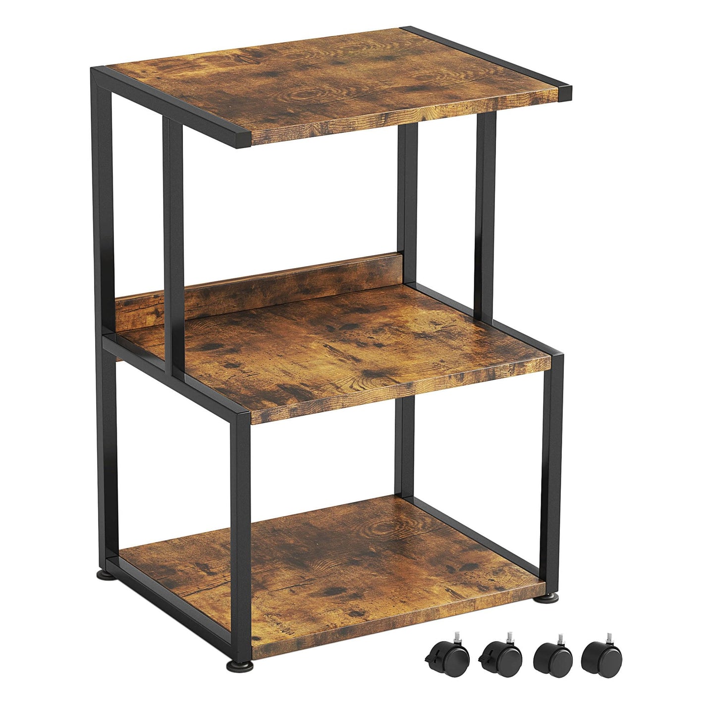 Mexin Printer Stand-Small 3 Tier Printer Table with Wheels, Industrial Rolling Printer Cart with Storage Shelf for Scanner Fax Home Office Use,17.5 x 11.8 Inches, Rustic Brown