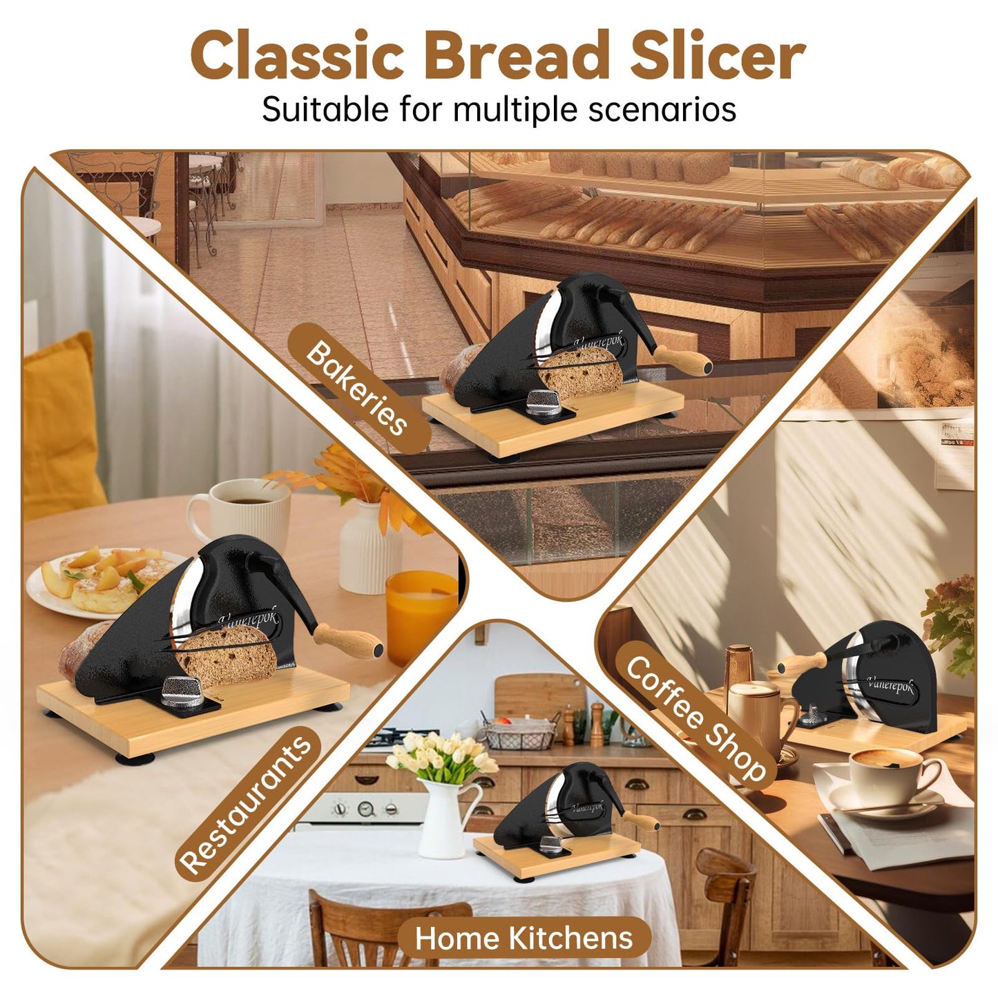 vanerepok Upgrade Manual Bread Slicer for Homemade Sourdough Bread, Classic Hand Crank Home Bread Slicer With Scale Line and Steel Fence, Sharp Blade, Adjustable Width for Homemade & Commercial Use