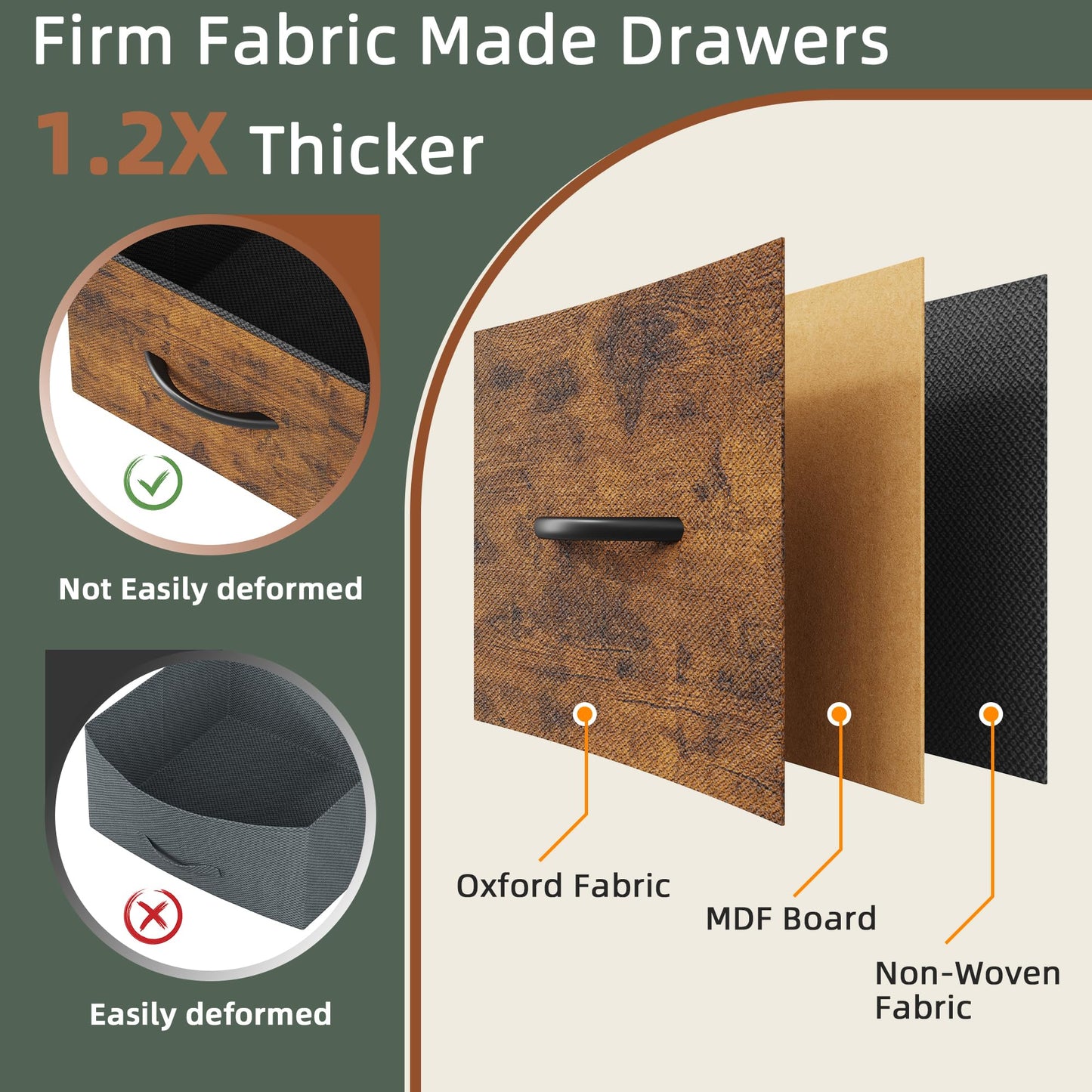 HIGDBFE 3 Drawer File Cabinet with Charging Station, 45''H, 3-Tier Small Filing Cabinet for Home Office, 11''*16'' for Small Printer, Fabric Drawer Fits Letter/A4, Tall Printer Stand, Rustic Brown