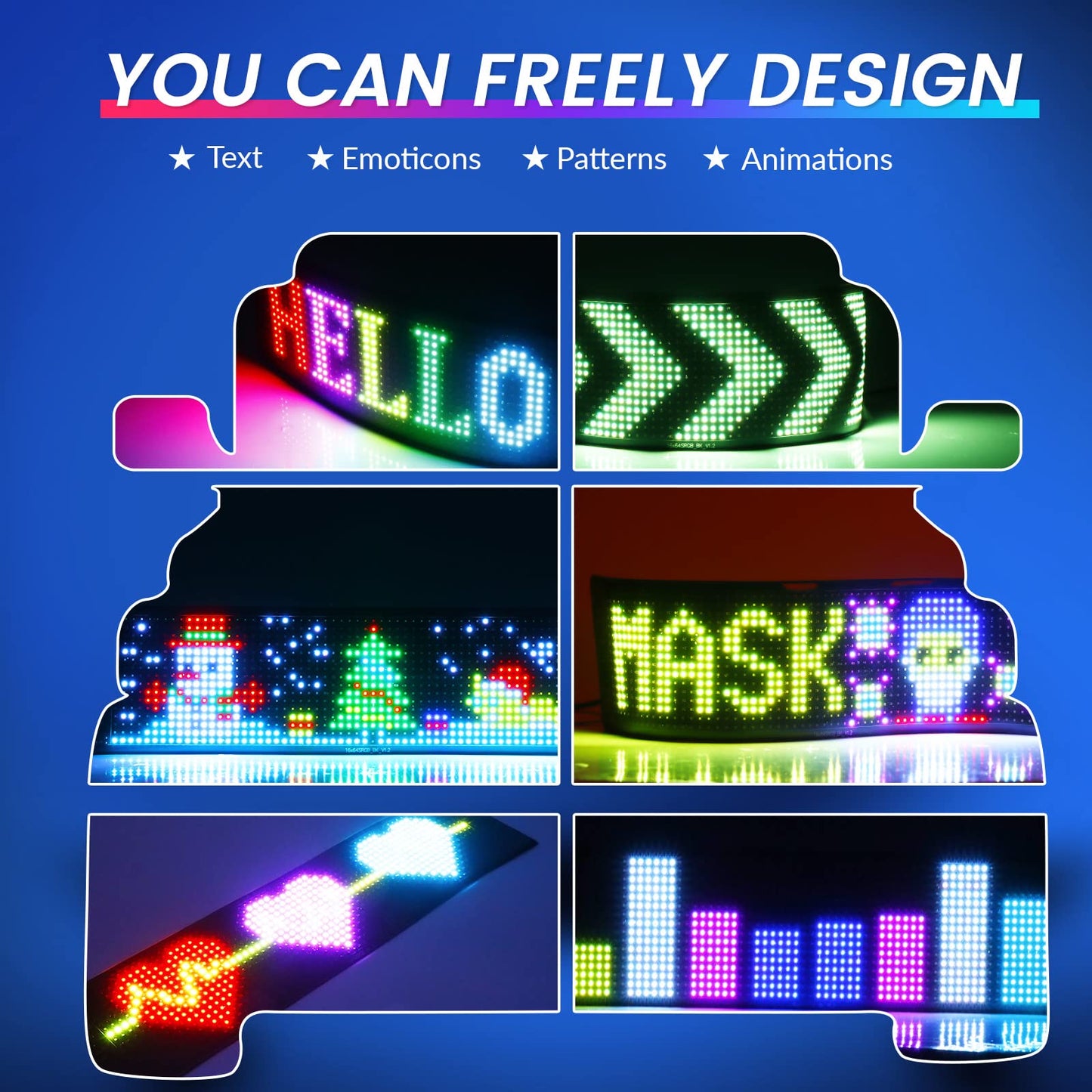 KJOY USB 5V LED Sign, Bluetooth, App Control, Flexible, Programmable Custom Text Pattern Animation Scrolling Display for Car, Store, Party, Bar, Hotel, Concert, 14.6''x3.6''