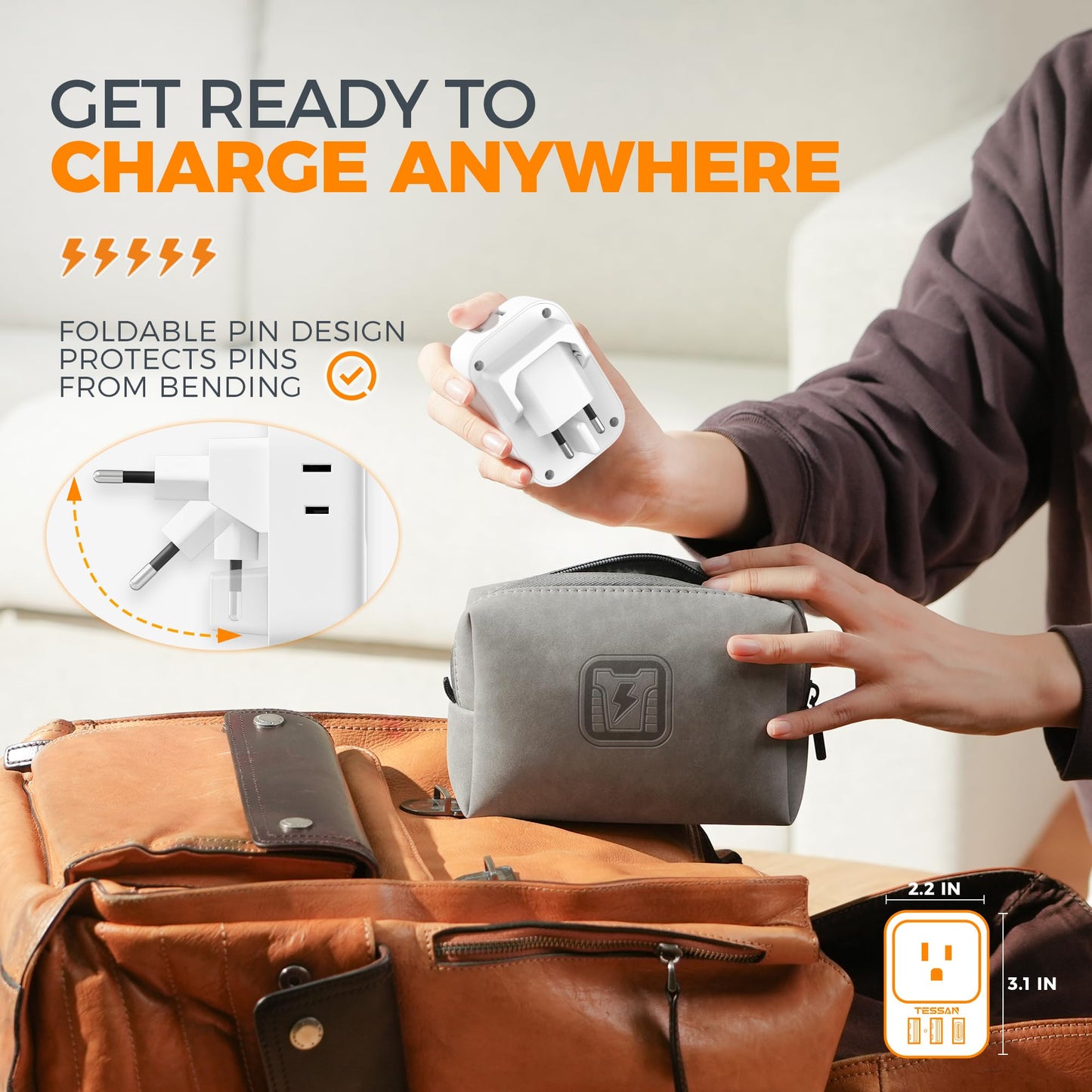 TESSAN European Travel Plug Adapter 2 Packs, Type C Europe Adaptor Foldable Plug 4 Outlets 3 USB(1 USB C PD 20W), US to Spain France Italy Germany Denmark Iceland European Travel Must Haves