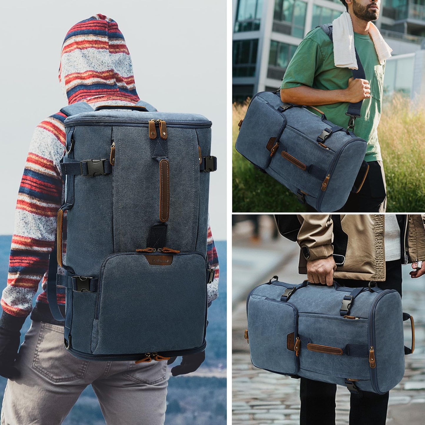 G-FAVOR 40L Travel Backpack, Vintage Canvas Rucksack Convertible Duffel Bag Carry On Backpack Fit for 17.3 Inch Laptop Bag
