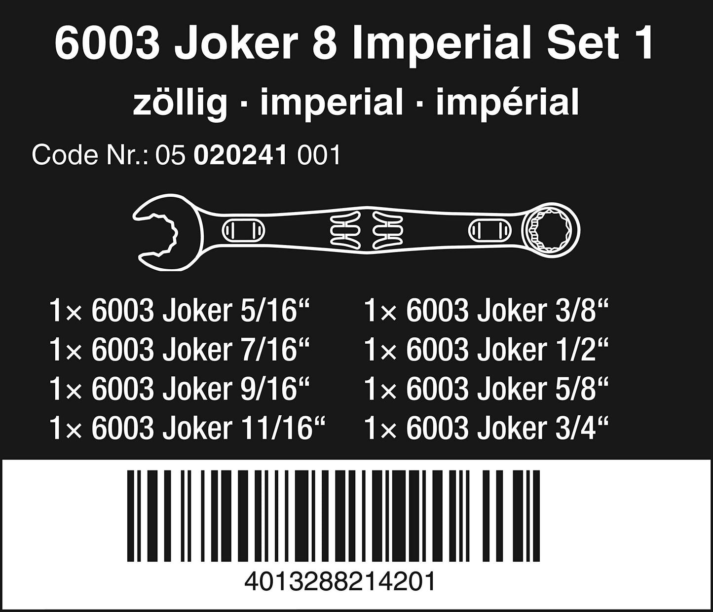 6003 Joker 8pc Combo Wrench Set Imperial in Textile Pouch