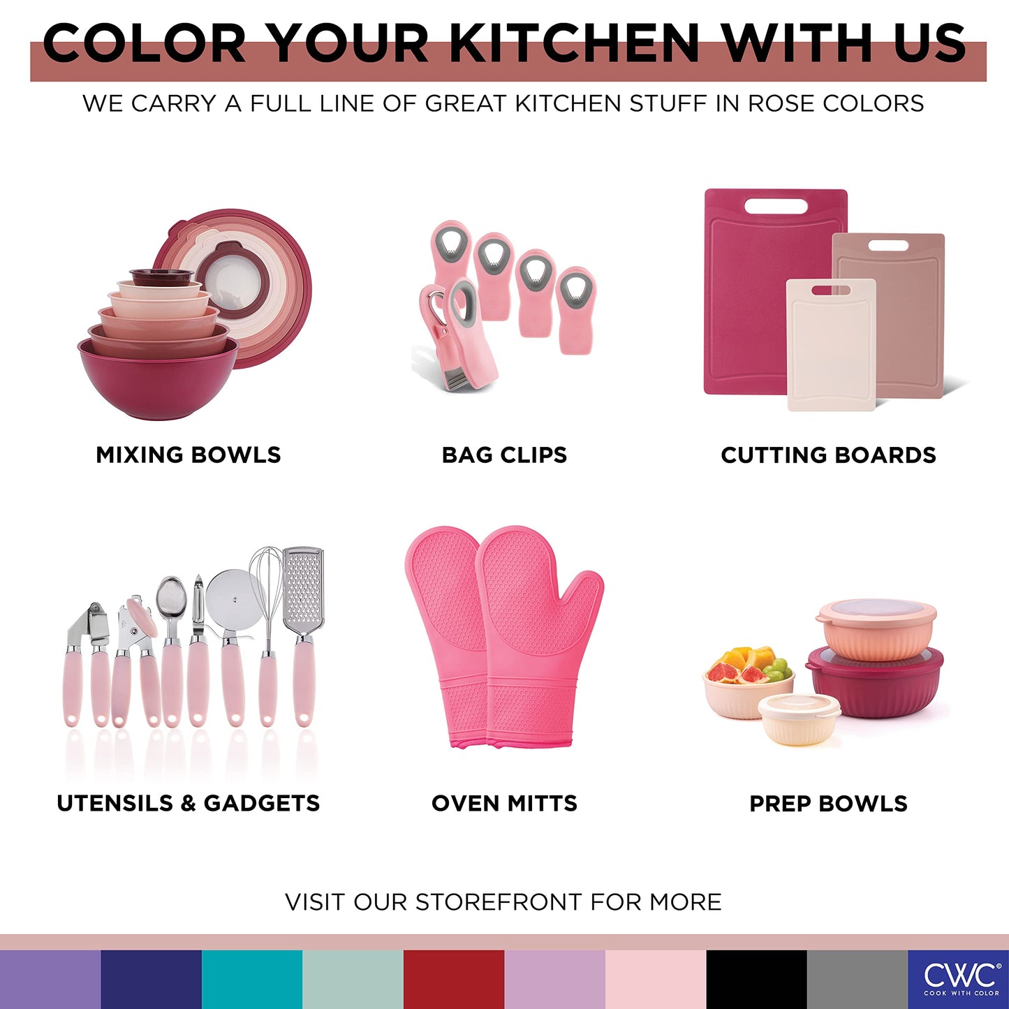 COOK WITH COLOR Prep Bowls with Lids- Wide and Deep Nesting Plastic Small Mixing Bowl Set with Lids, 12 Piece Set - Wide Bowls, Pink