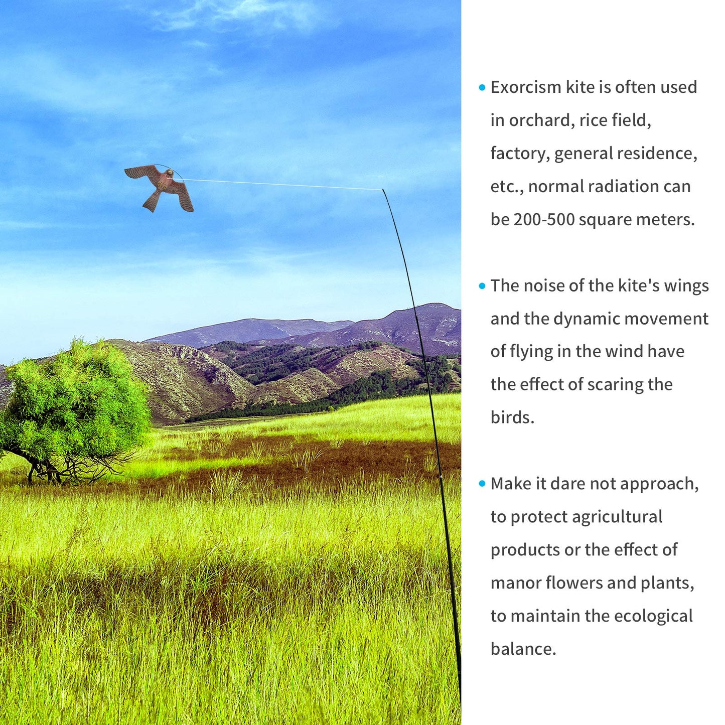 eyijklzo Bird Scarer Flying Kite Crops Farm Flying Bird Hawk Flying Kite with 4m Telescopic Pole