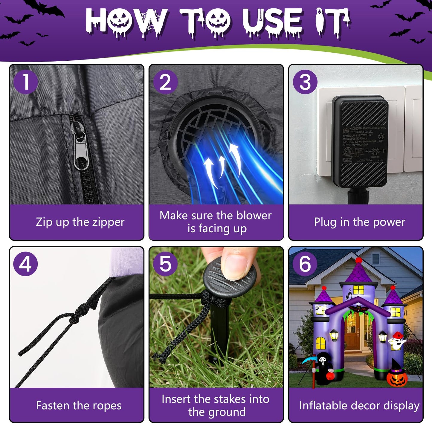 Alupssuc 11.6FT Halloween Inflatable Arch Outdoor Decoration with Built-in LEDs Lights, Large Blow Up Purple Castle Archway with Ghost & Pumpkin for Outside/Indoor Xmas,Yard,Garden,Lawn,Holiday Decor