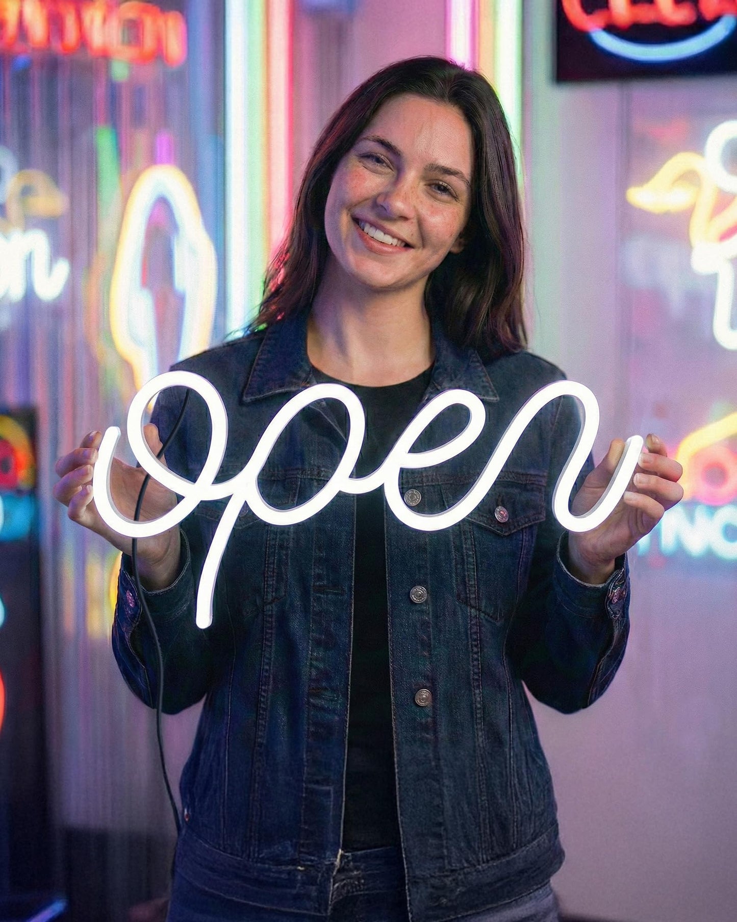 HiNeon LED Neon Open Sign for Business 15x7in w/ON/OFF Switch, Bright Lighted Open Sign for Window, Light Up Open Signs for Shop Cafe Salon Boutique Bar (White)