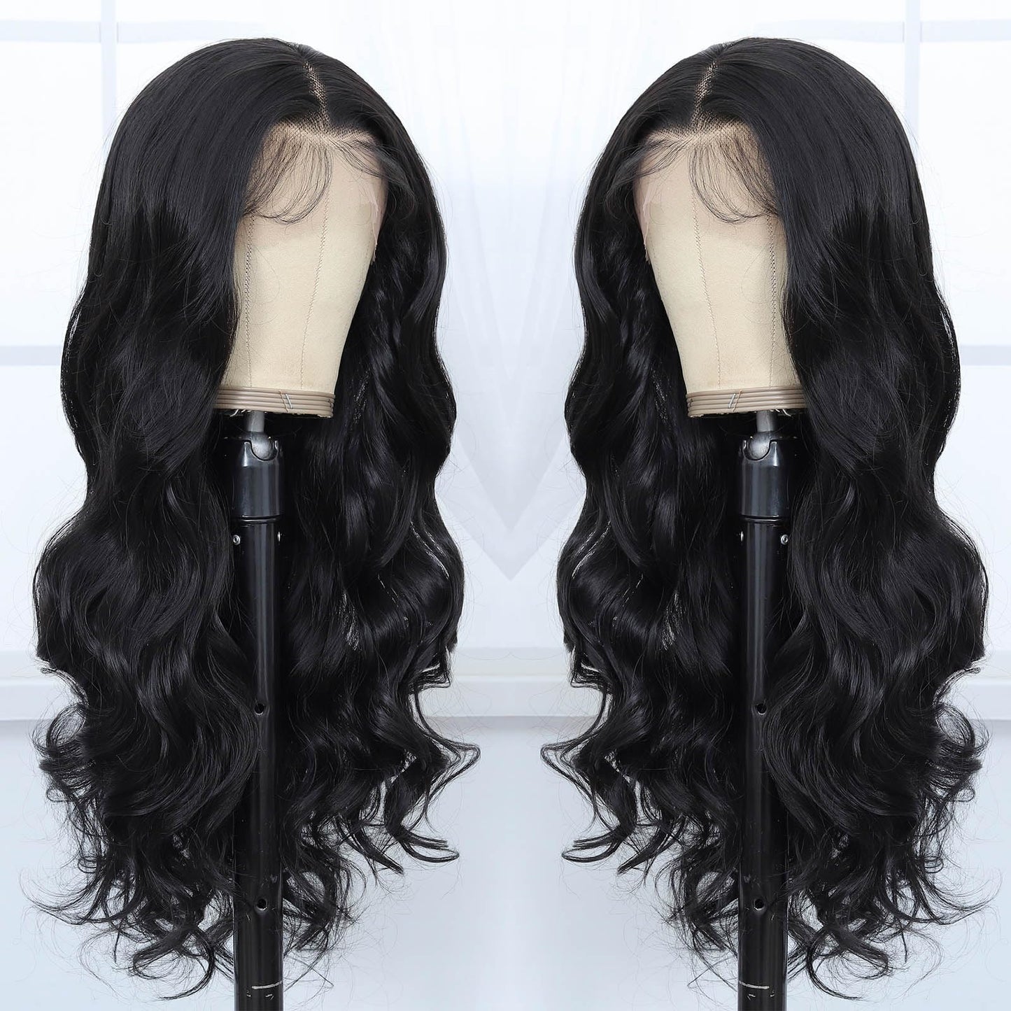 Amarlis 13x6 Synthetic Lace Front Wig - Glueless Ready to Wear Hd Lace Body Wave Black Wigs for Black Women, Pre-Plucked Baby Hair Heat-Resistant 26In Natural Black Wig for Daily Party