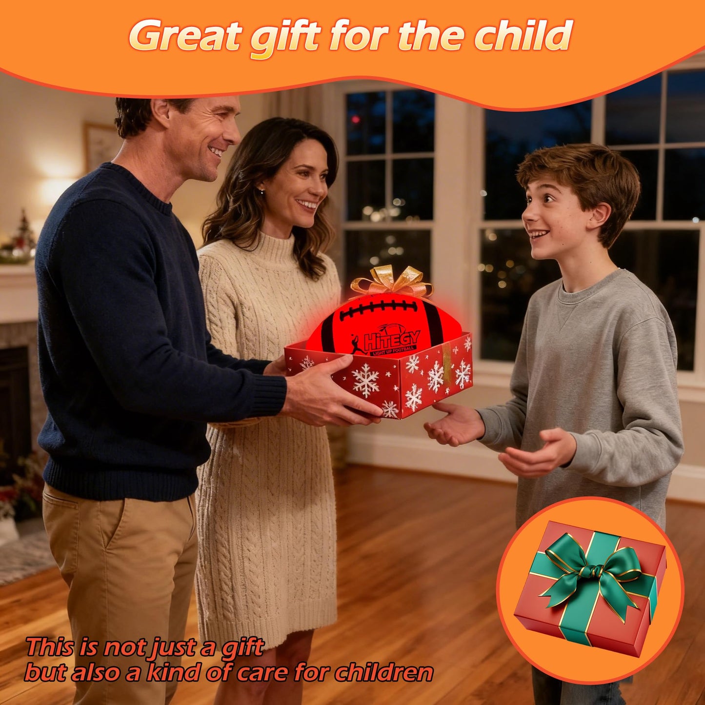 HITEGY Rechargeable Glow in The Dark Football - USB Charging, Official Size 6, Light Up with Every Catch and Throw, Includes Pump, Ball Bag & Charging Cable - Rechargeable Light Up Football - Orange