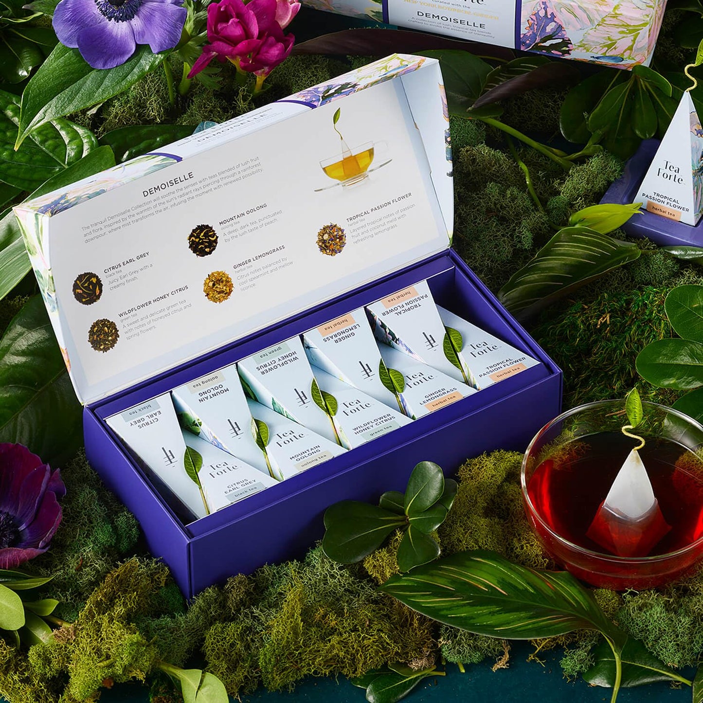 Tea Forte Premium Petite Presentation Box Gift Set Sampler, 10 Count, 2 of Each Blend Individually Wrapped Handcrafted Pyramid Infuser Bags, Demoiselle Tea