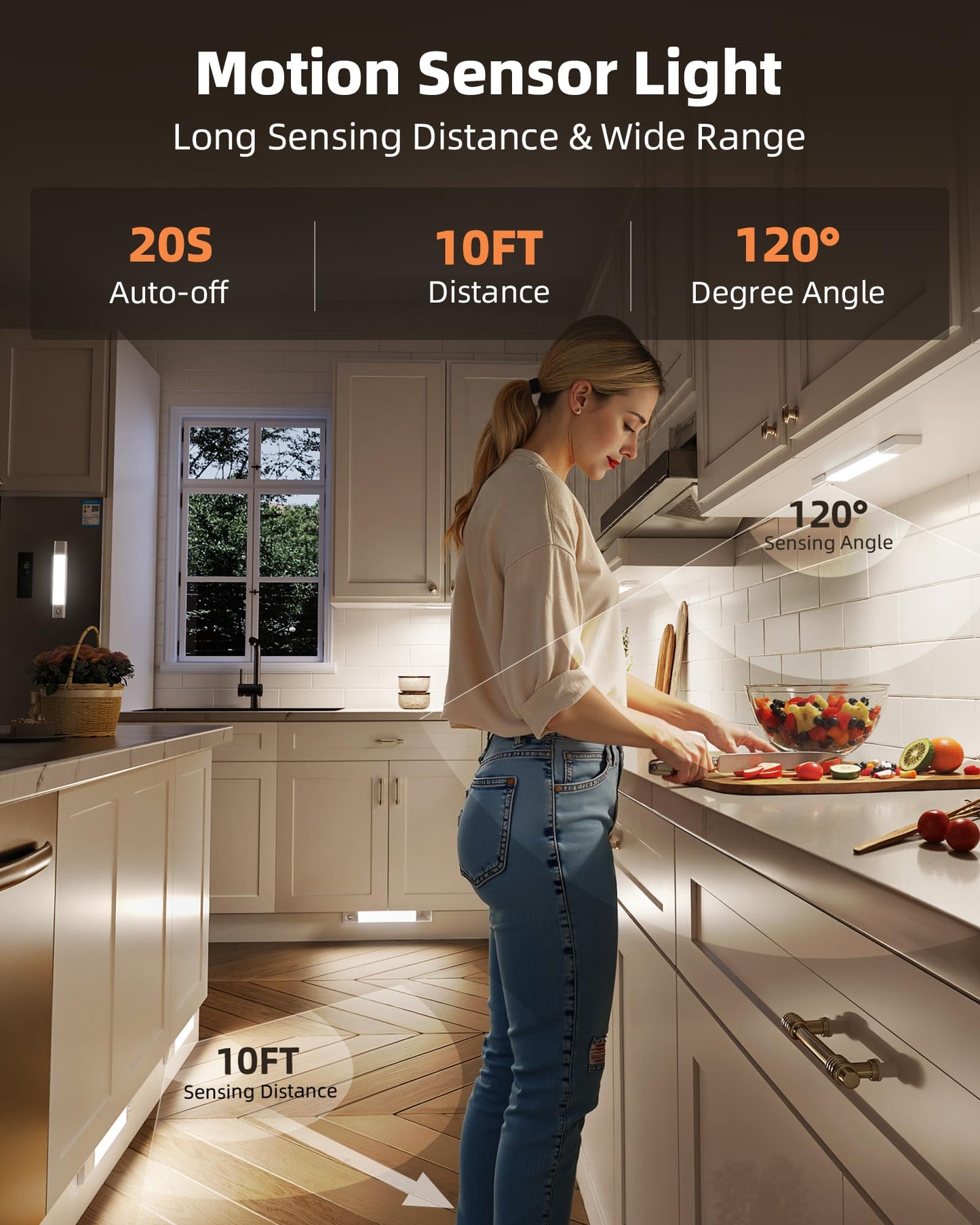 EZVALO 6-Pack Under Cabinet Lighting, Wireless Closet Lights, 50 LED Rechargeable Motion Sensor Light, Dimmable, 3 Color Temperatures, 11.8 inch Counter Lights for Kitchen, Pantry, Bedroom, Wardrobe