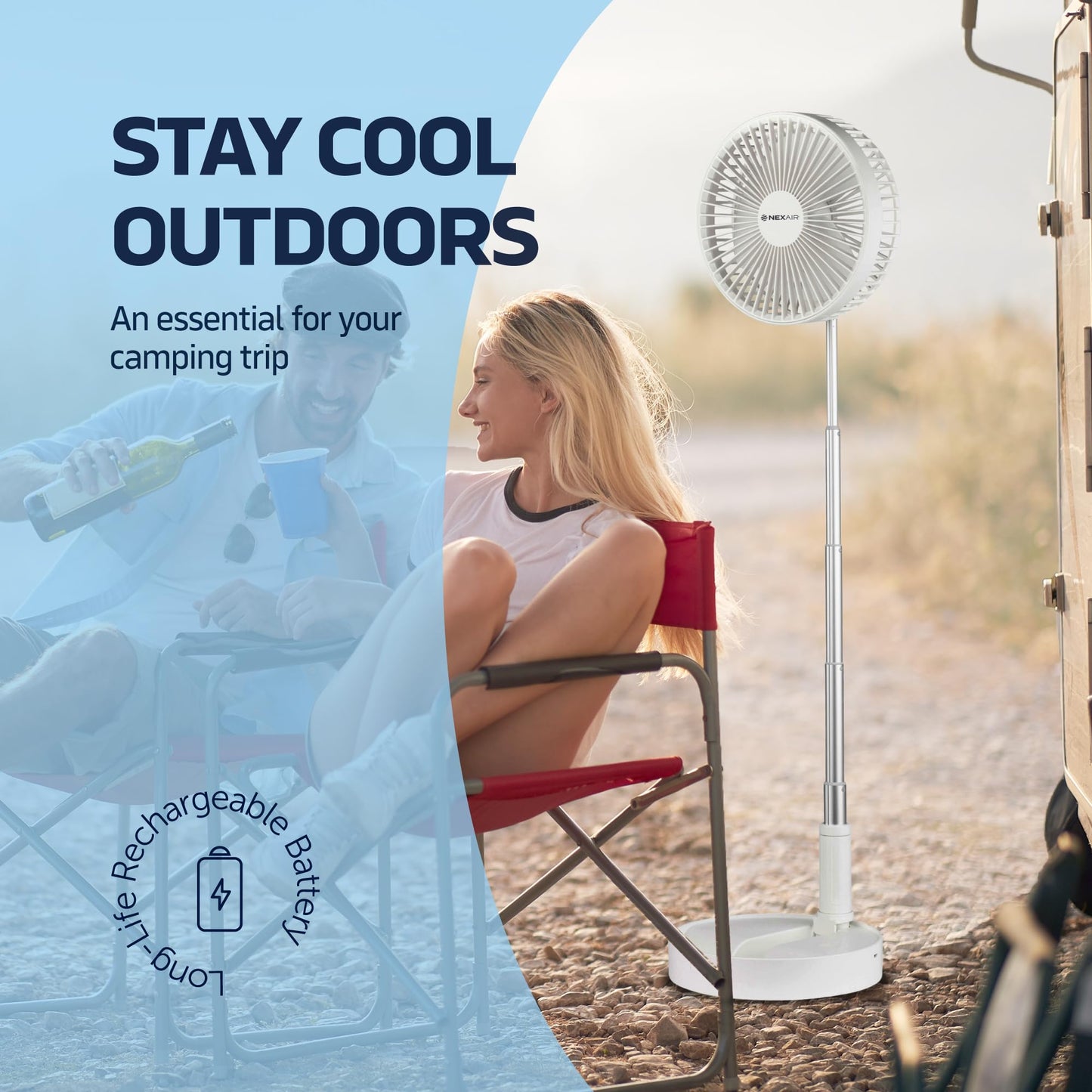 NEXAIR Premium 8" Foldable 4 Speed Portable Fan with Adjustable Height 14” – 39.5 in, Rechargeable Folding Fan For Home And Office, Quiet Floor Fan For Bedroom, Battery Operated Fan For Travel