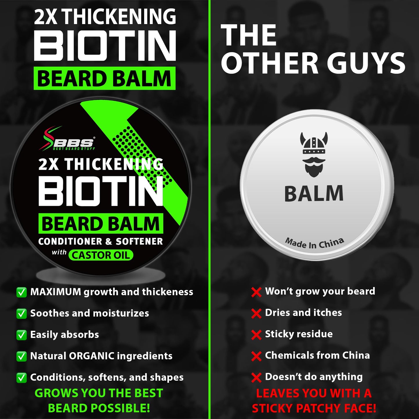 2X Thickening BIOTIN Beard Balm For Men & Mustache Wax for Beard Growth • Organic Beard Conditioner for Men & Beard Softener for Men • Beard Moisturizer for Men • Castor Oil Beard Wax for Men • USA