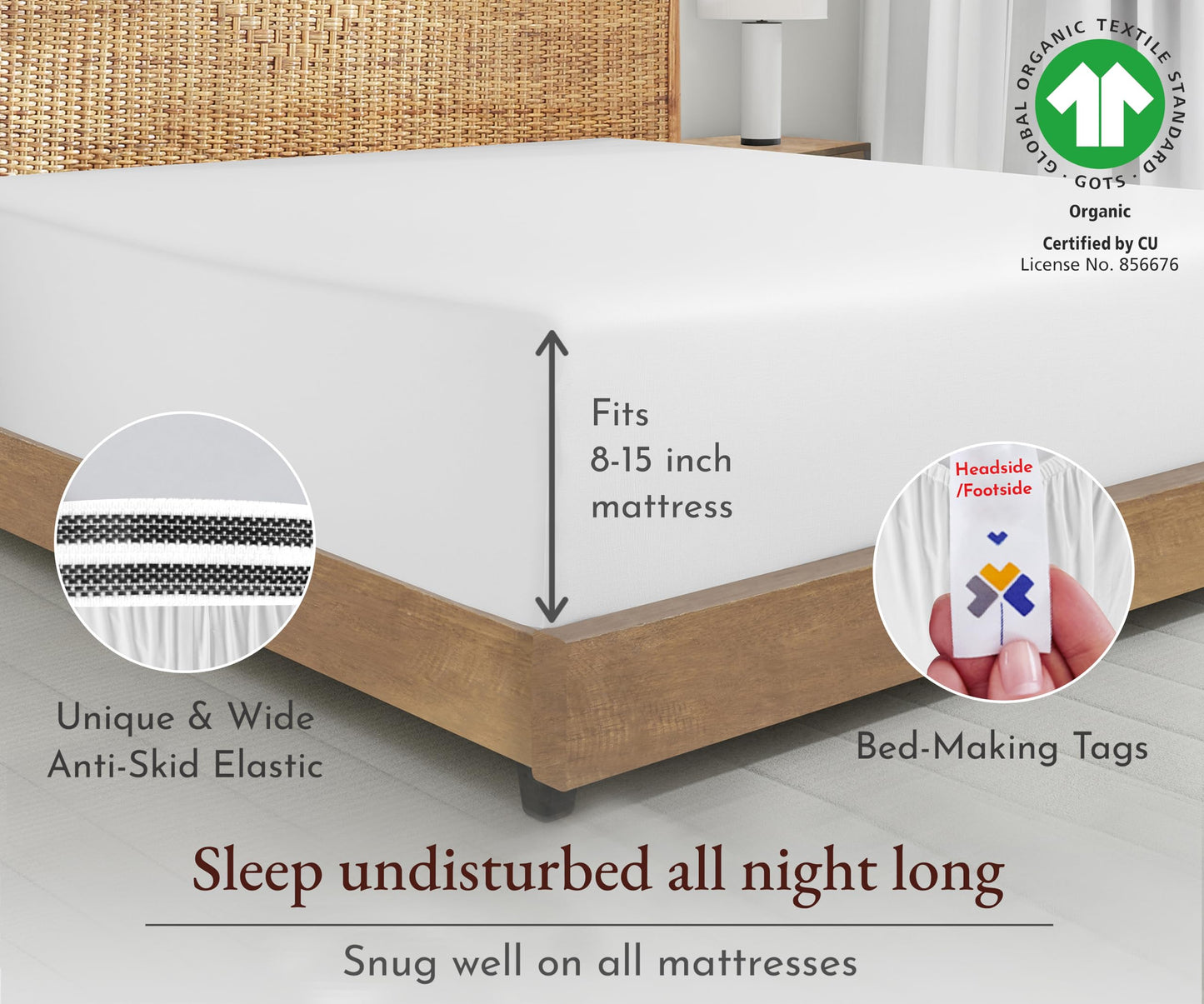California Design Den 100% Organic Cotton King Fitted Sheet Only - Percale Fitted Sheet King with Deep Pockets, Crisp, Lightweight, Anti Skid Elastic for a Snug Fit - White
