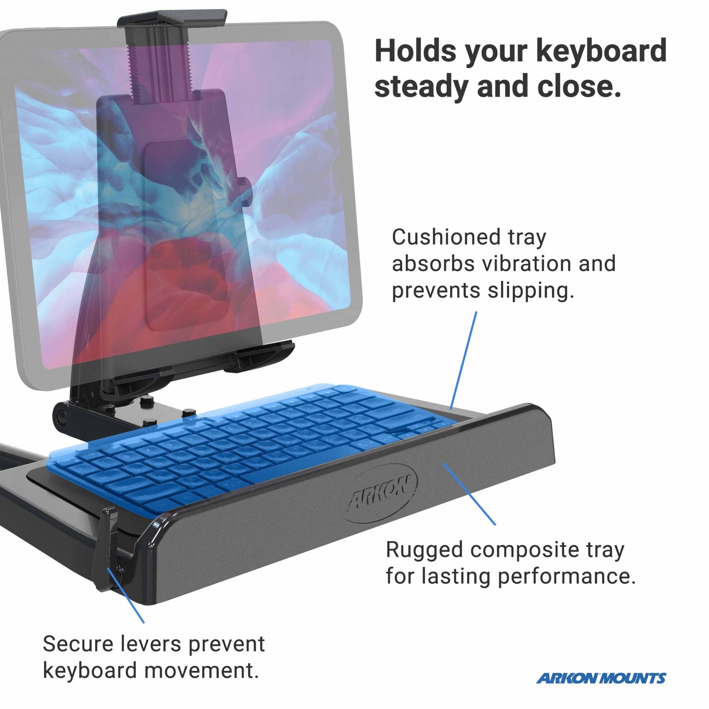 ARKON Mounts -Tablet And Keyboard Tray Combo Car Mount | Tablet Holder For Car | Professional-Grade Durability | Easy Installation | Keyboard Tray | Fits iPad and Samsung Tablets
