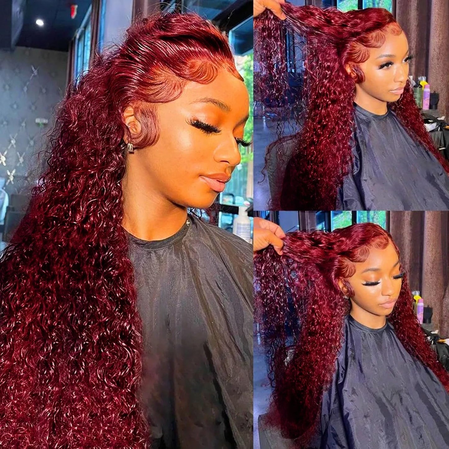 99j Burgundy 13x5 Deep Wave HD Lace Front Wigs Human Hair Pre Plucked Colored Curly Human Hair Wig Glueless Deep Curly Lace Frontal Wigs Red Human Hair Wigs for Women 180% Density (26 Inch)
