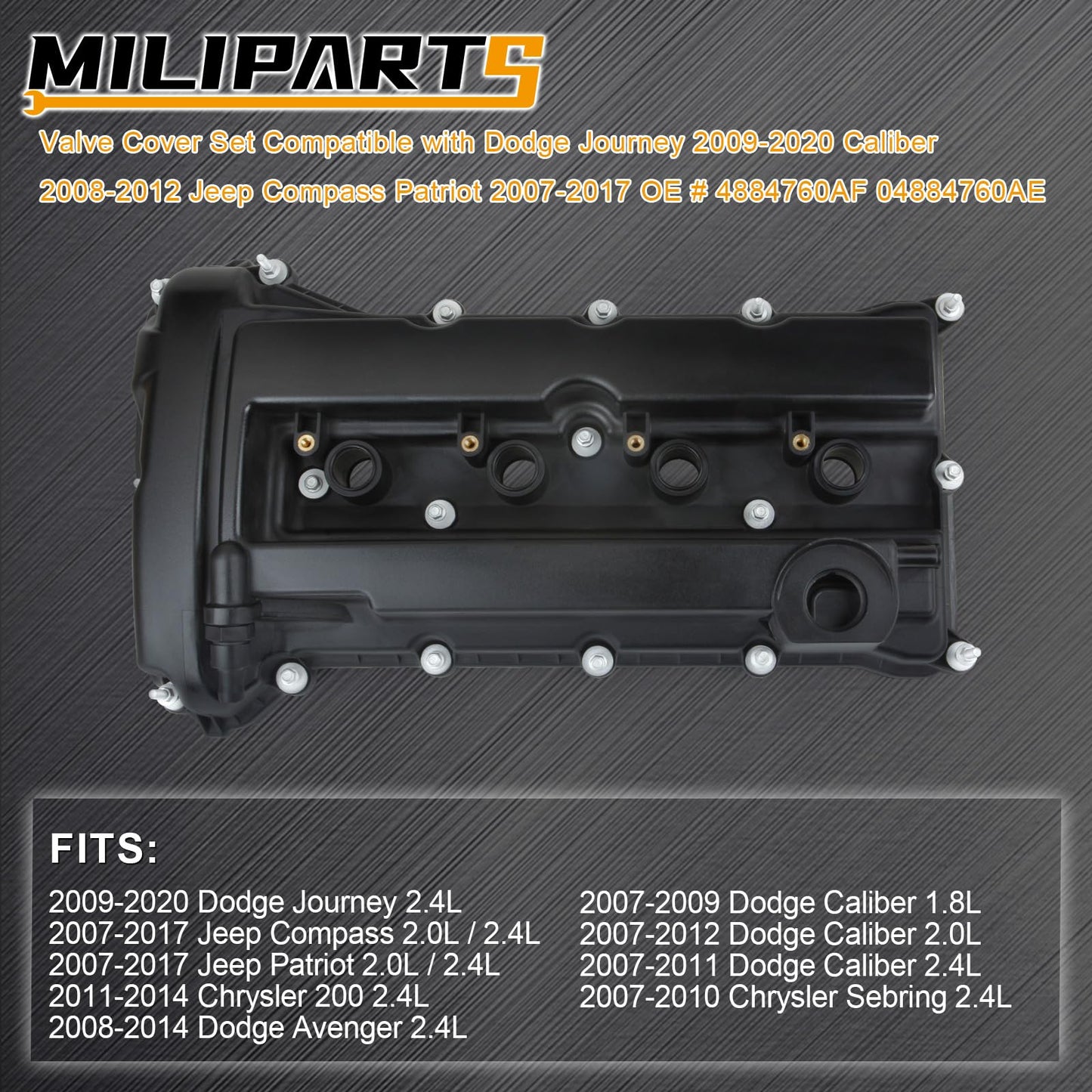 MILIPARTS Valve Cover Set Compatible with Dodge Journey 2009-2020 Caliber 2008-2012 Jeep Compass Patriot 2007-2017 OE 4884760AF 04884760AE