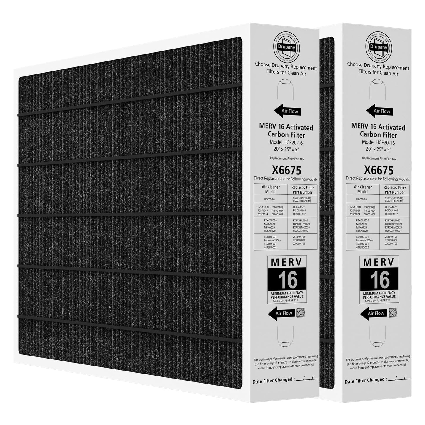 2 Pack 6675 20x25x5 MERV 16 Air Filter Compatible with Lennox X6675 and Lennox HCC20-28 Healthy Climate Carbon Clean MERV 16 Furnace Filter for HVAC System, Part Number HCF20-16, HCF20-10