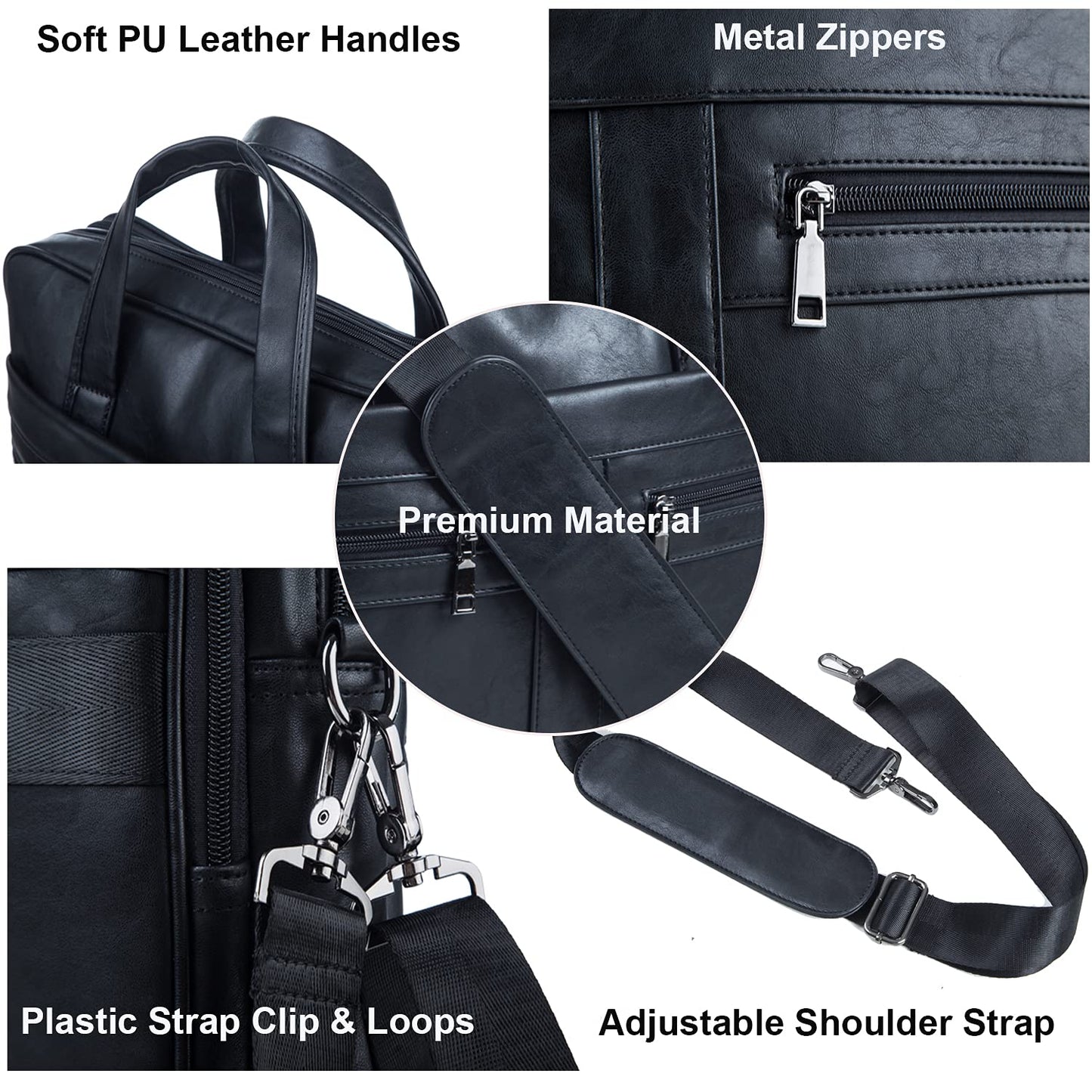seyfocnia Men's Leather Messenger Bag, 17.3 Inches Laptop Briefcase Business Satchel Computer Handbag Shoulder Bag for Men-Black