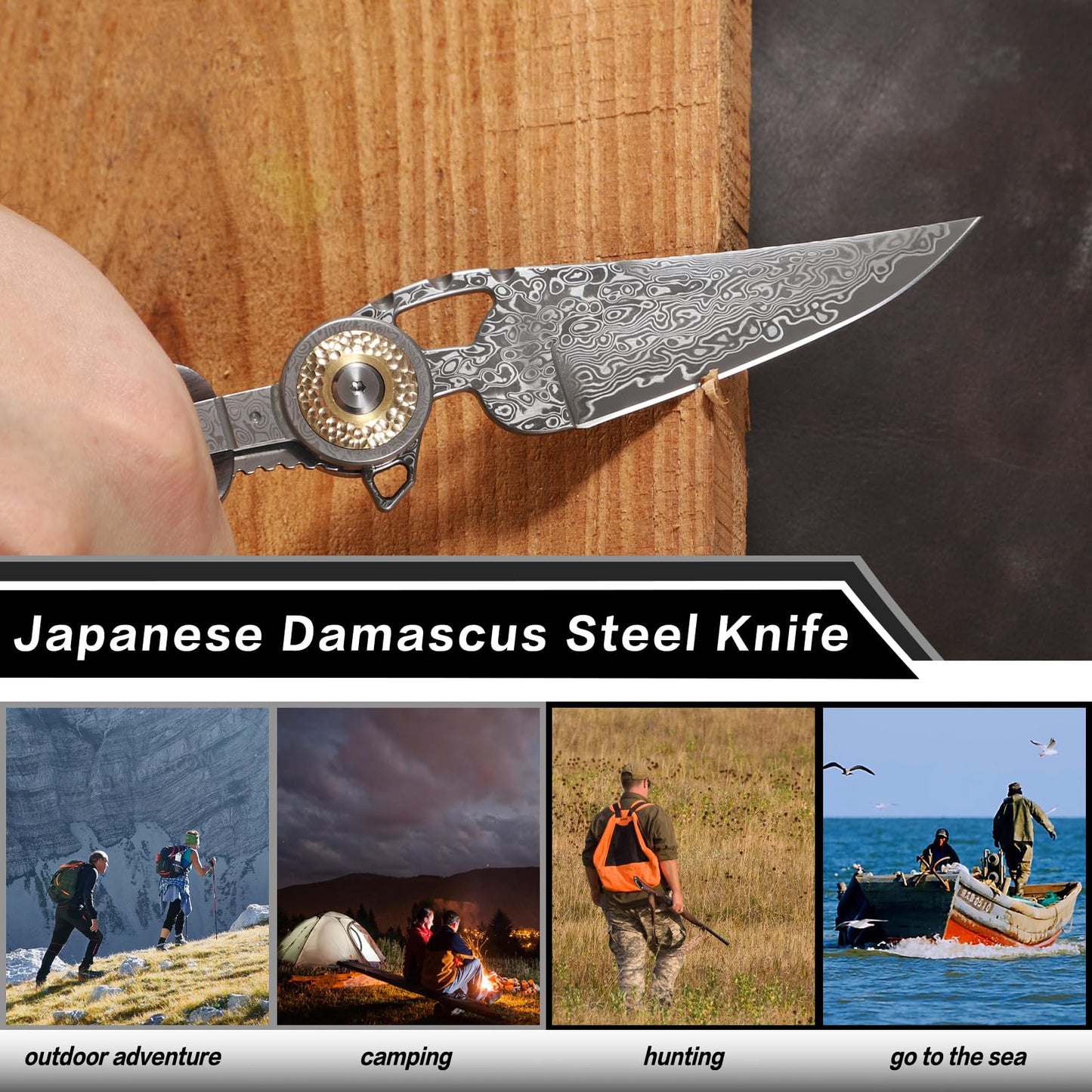ALVELY Handmade Damascus Steel Folding Pocket Knife,Feather shape 3.4in Blade Men's Pocket Knife,With knife sheath,Ebony Handle,Home & Outdoor EDC knife