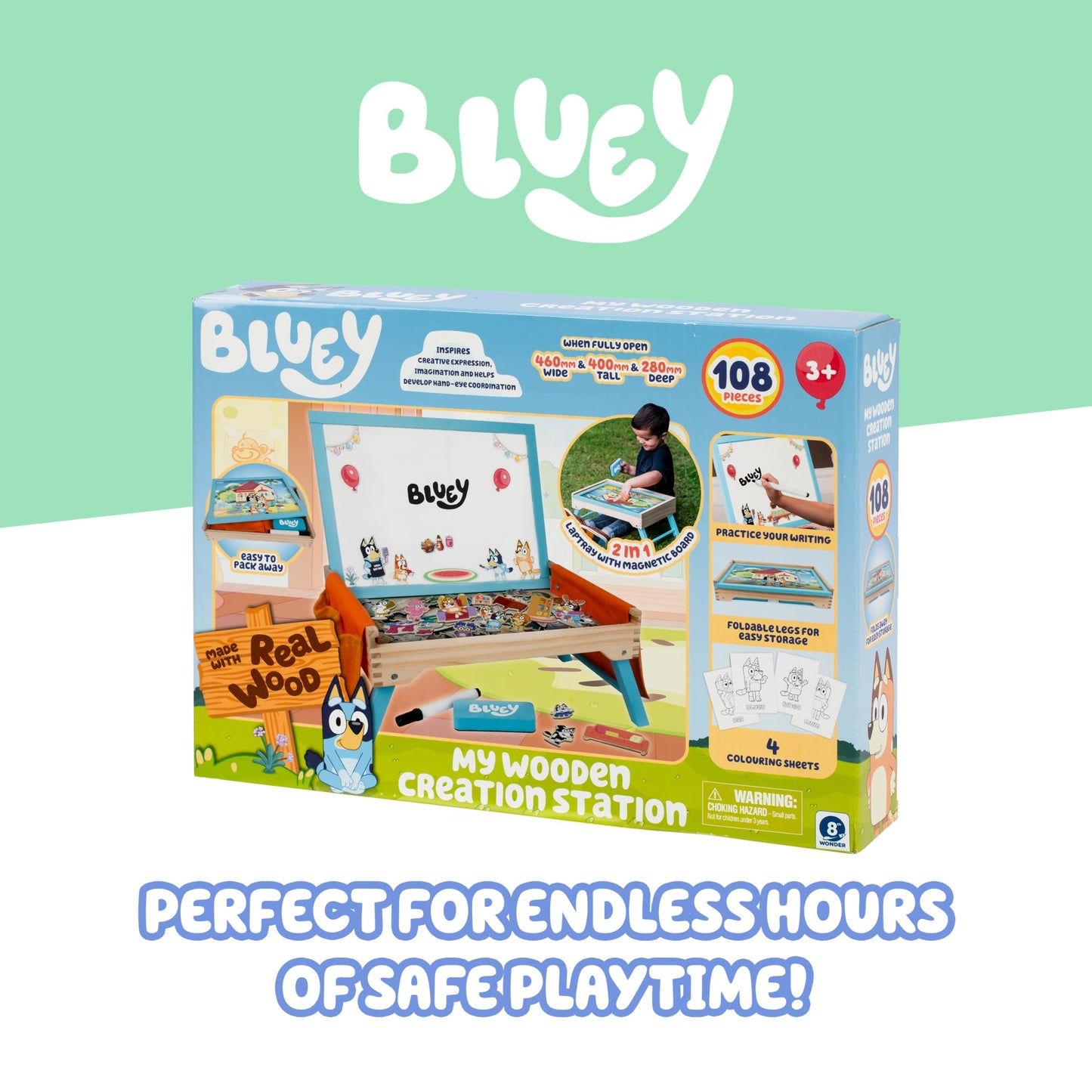Bluey Creation Station – 100 Piece Wooden Creation Station Ideal for Coloring and Drawing – FSC Certified for Children 3 Years and Up