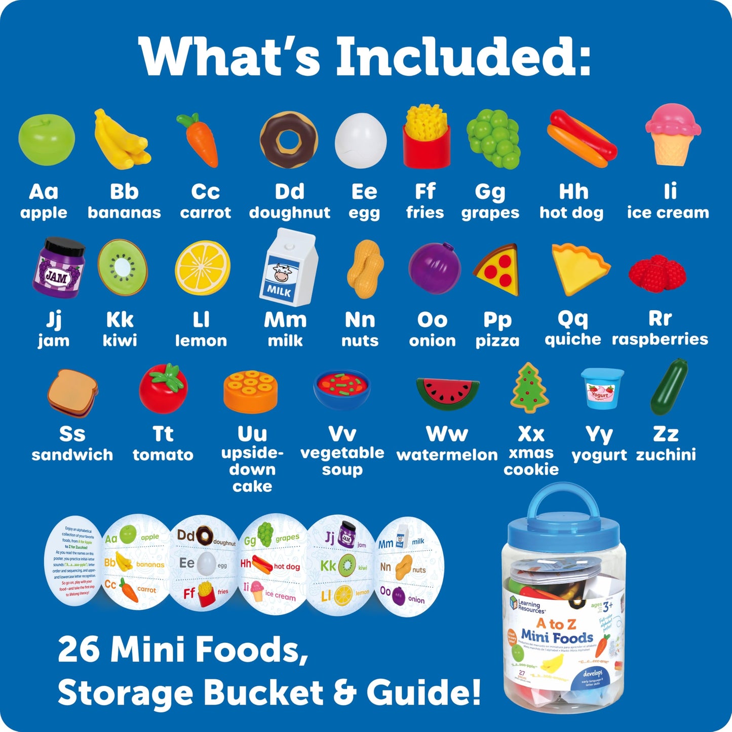 Learning Resources A to Z Mini Foods, Play Kitchen, Pretend Play, Montessori Toys for Kids, Preschool Toys, Ages 3+, 27 Pieces