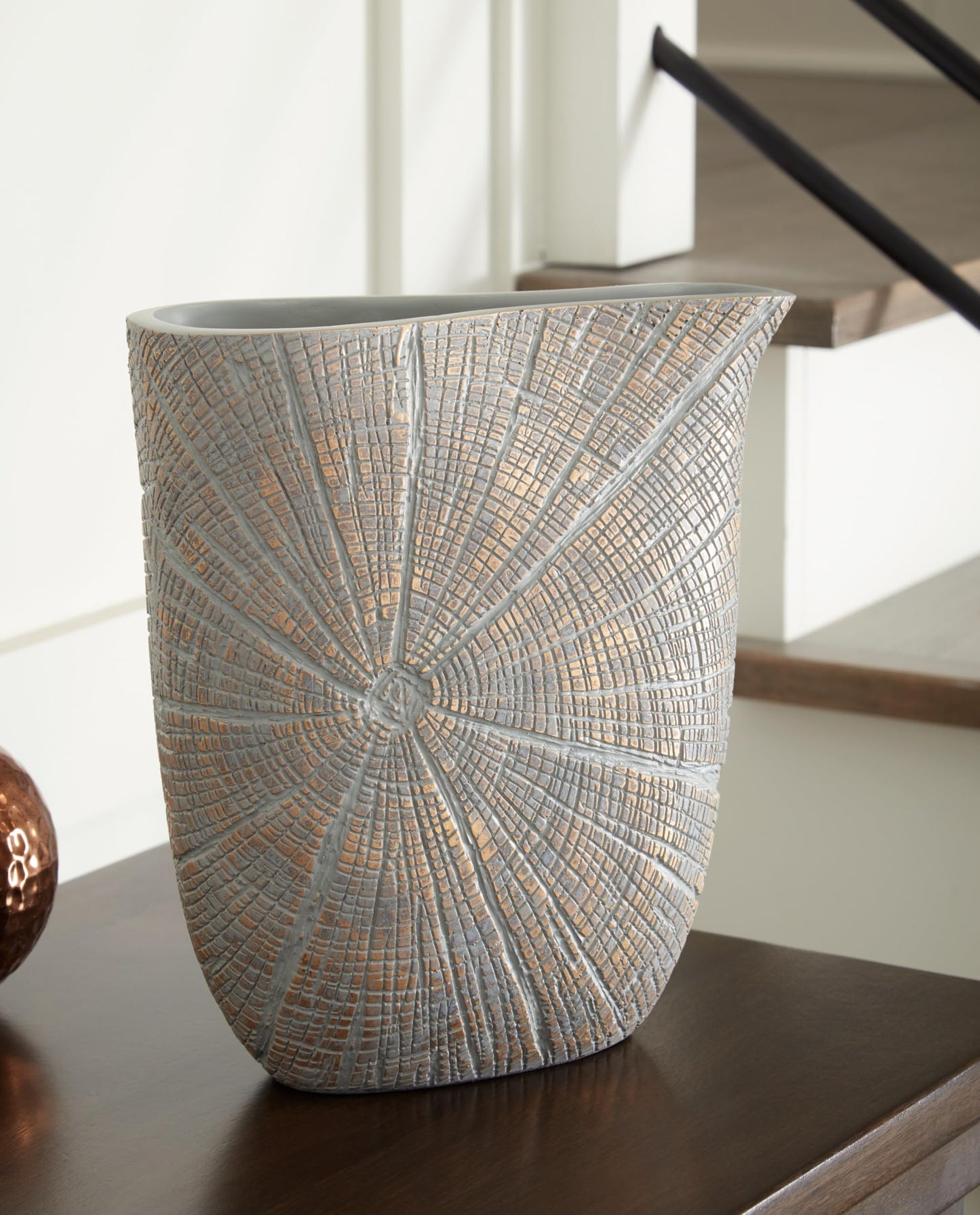 Signature Design by Ashley Ardenley Contemporary Starburst Patterned Polyresin 10.5" Vase for Home Decor, Gray & Metallic