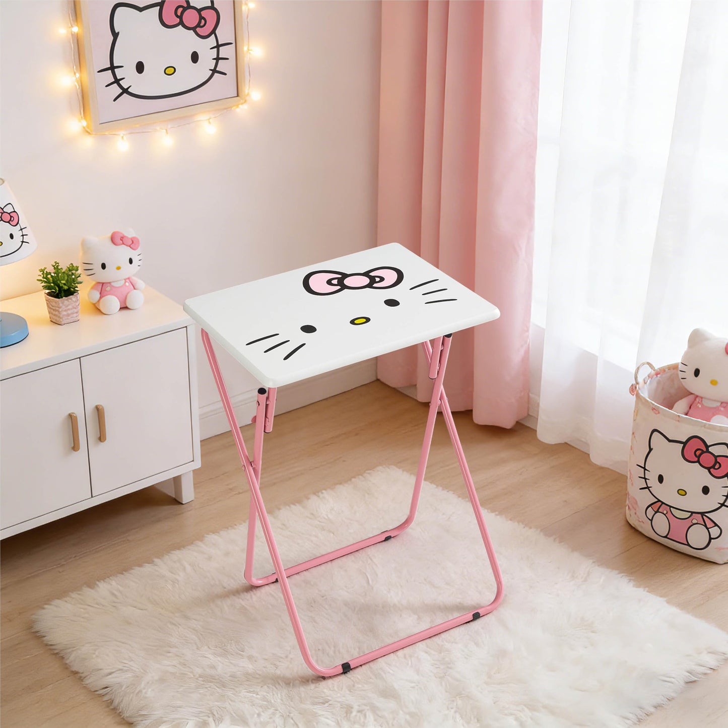 Sanrio Hello Kitty Folding Tray Table,Portable Snack & Laptop Table, Compact Space-Saving Design for Kids & Teens, Lightweight Indoor Table for Bedroom, Dorm, or Playroom