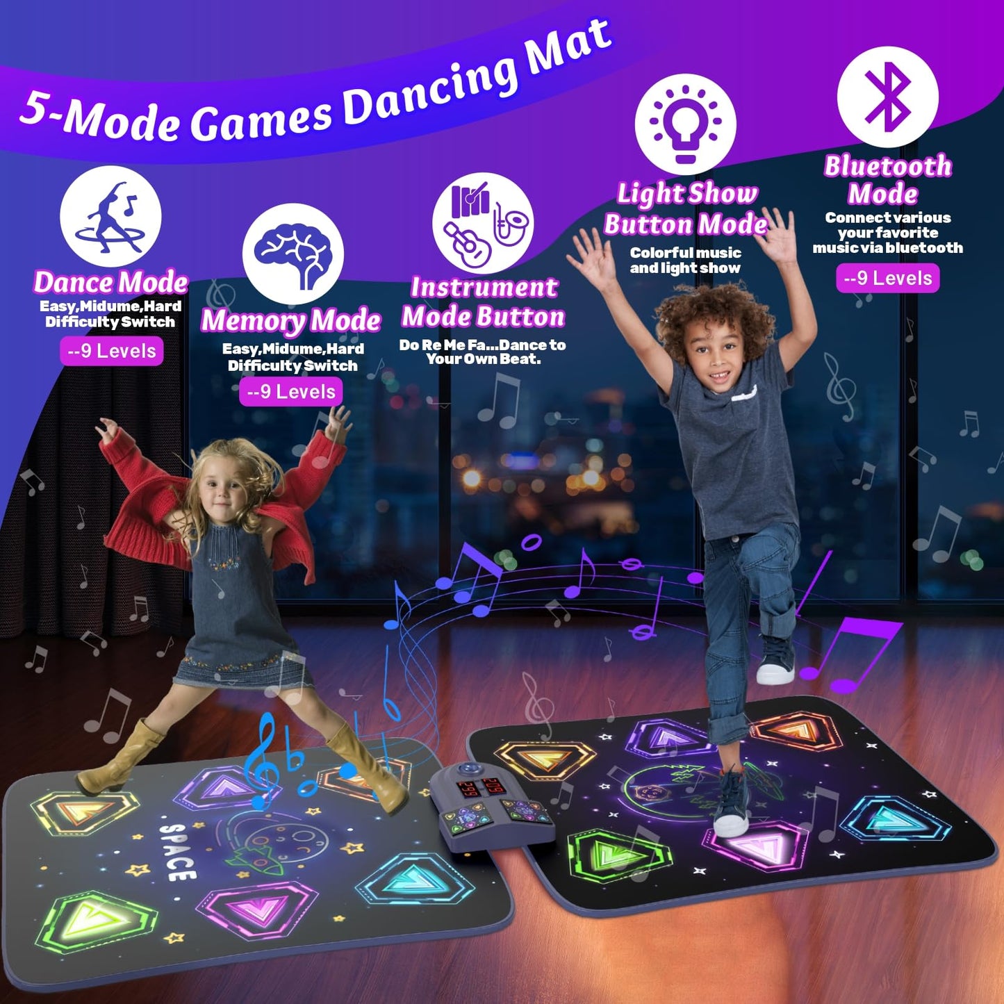 Dance Mat Toys for 3-12 Year Old Girls Boys,Dance Mat for Kids with Light Up 12-Buttons, Music Dance Toy for Toddler with 5 Modes & Bluetooth,Birthday Xmas Gifts for 3 4 5 6 7 8 9 10+ Year Old Kids