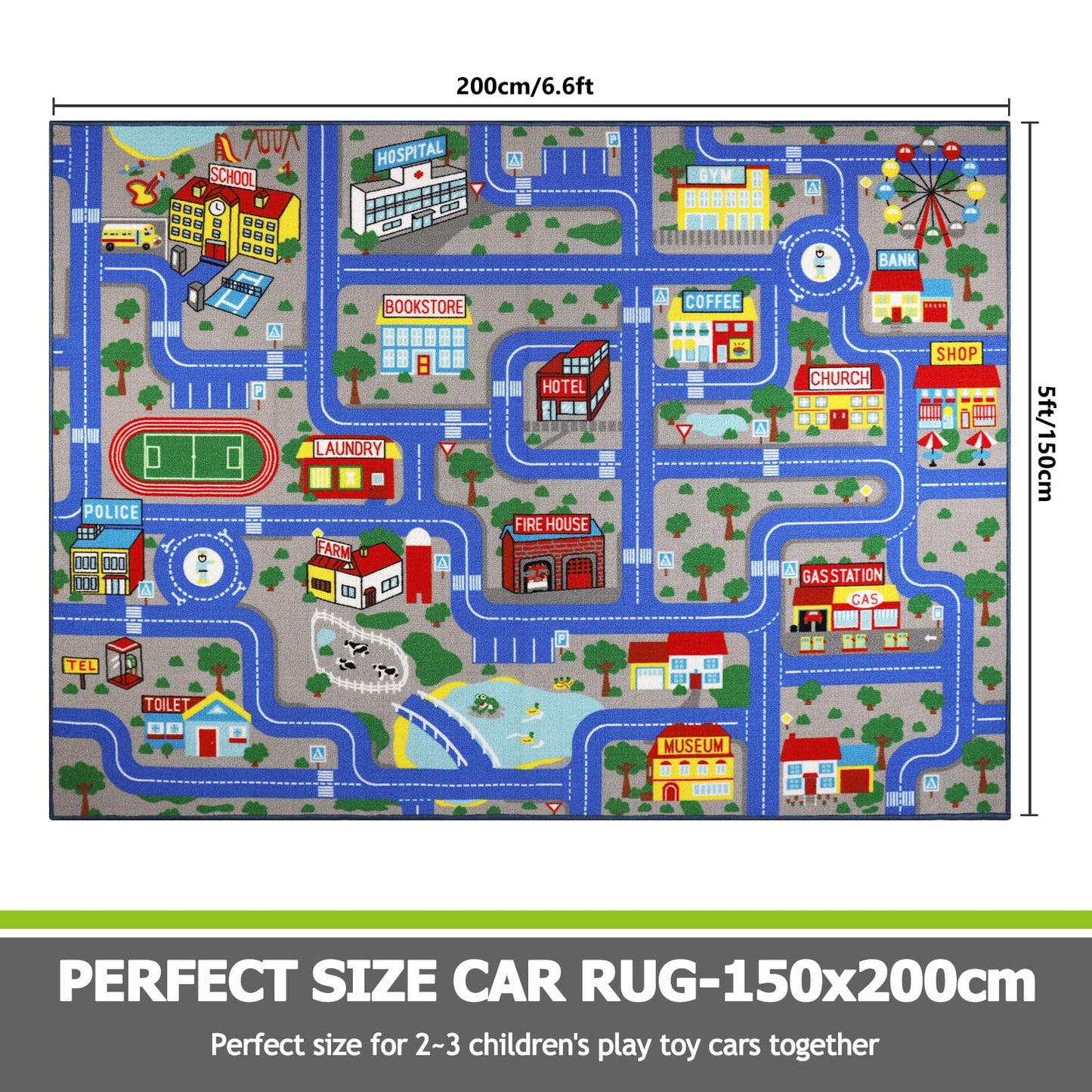 Capslpad Blue Car Road Kid Rug Carpet Playmat for Playoom Traffic Road Kids Play Mat for Toddler Non Slip Washable City Map Race Track Carpet Rug for Kids Room Bedroom Nursery Room Decor,5'x 6'6"