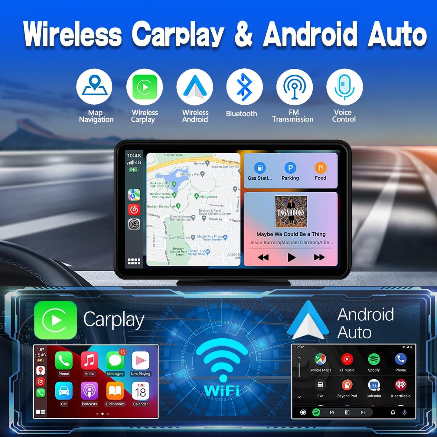 Wireless Carplay Screen for Car 7" HD Portable Car Stereo (7")