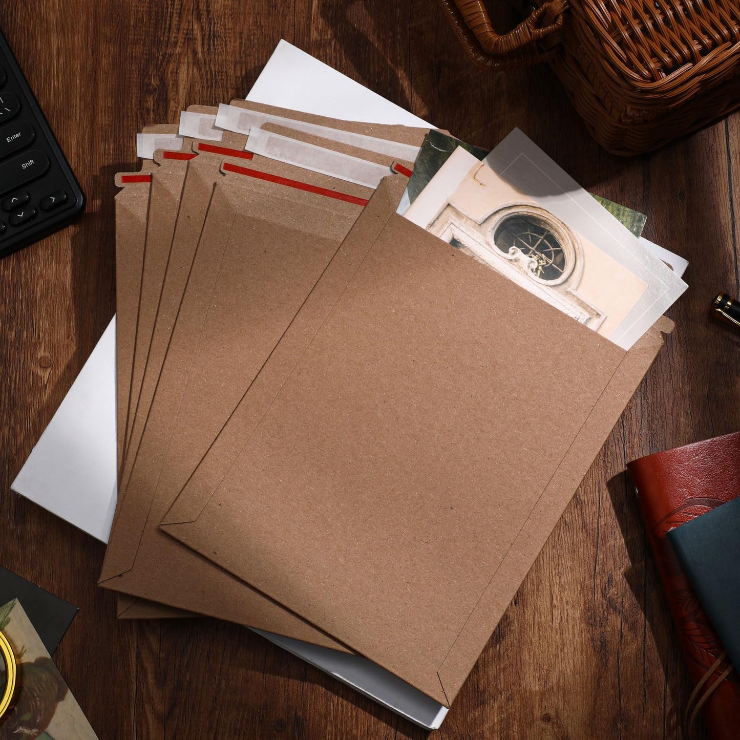 Fainne 7 x 9 Inch Rigid Mailers Kraft Cardboard Envelope Bulk Self Adhesive Flat Shipping Bag for Office Mailing Document Photo Letters Packaging Supplies(Kraft Color,200 Pcs)