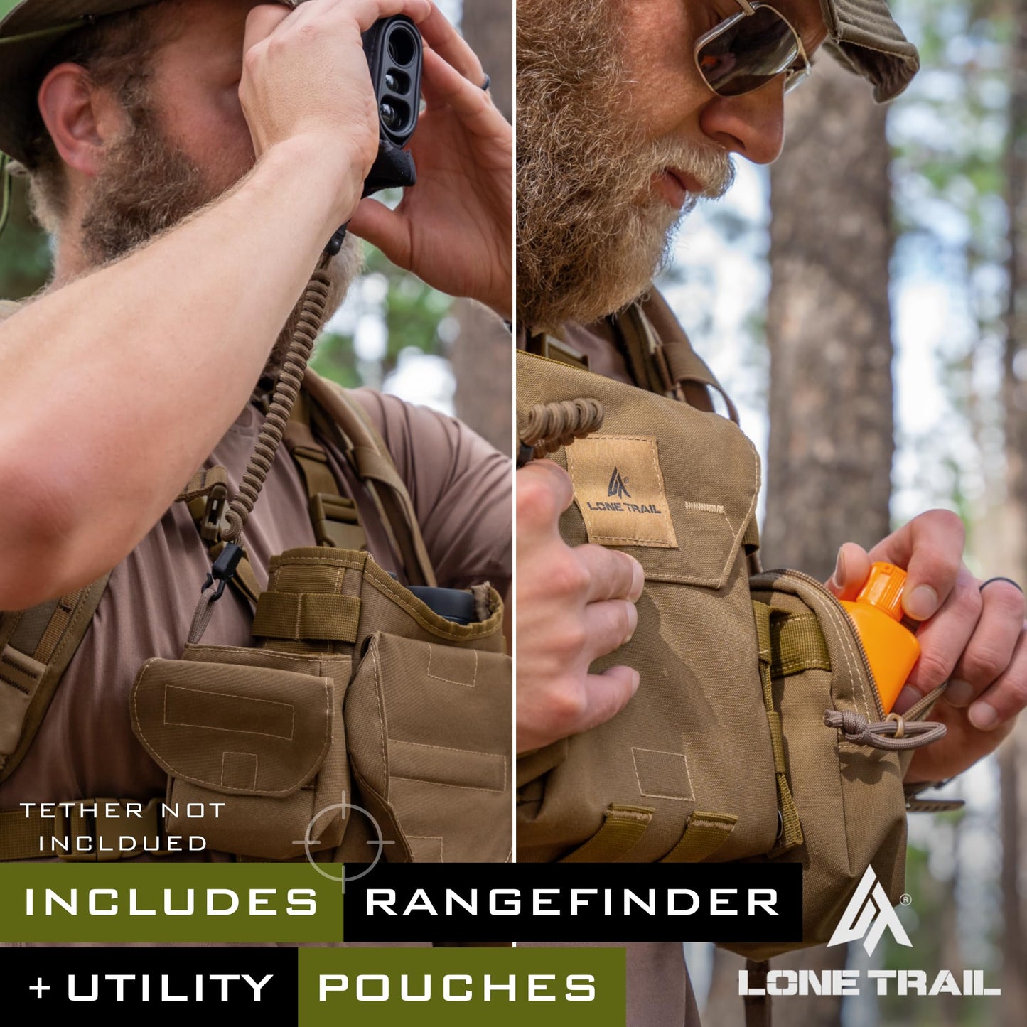 Lone Trail Binocular Harness Chest Pack, Bino Harness With Rangefinder Pouch, Binocular Case, Hunting Binoculars with Chest Harness, Bino Chest Harness, Binocular Chest Pack, Hunting Chest Rig