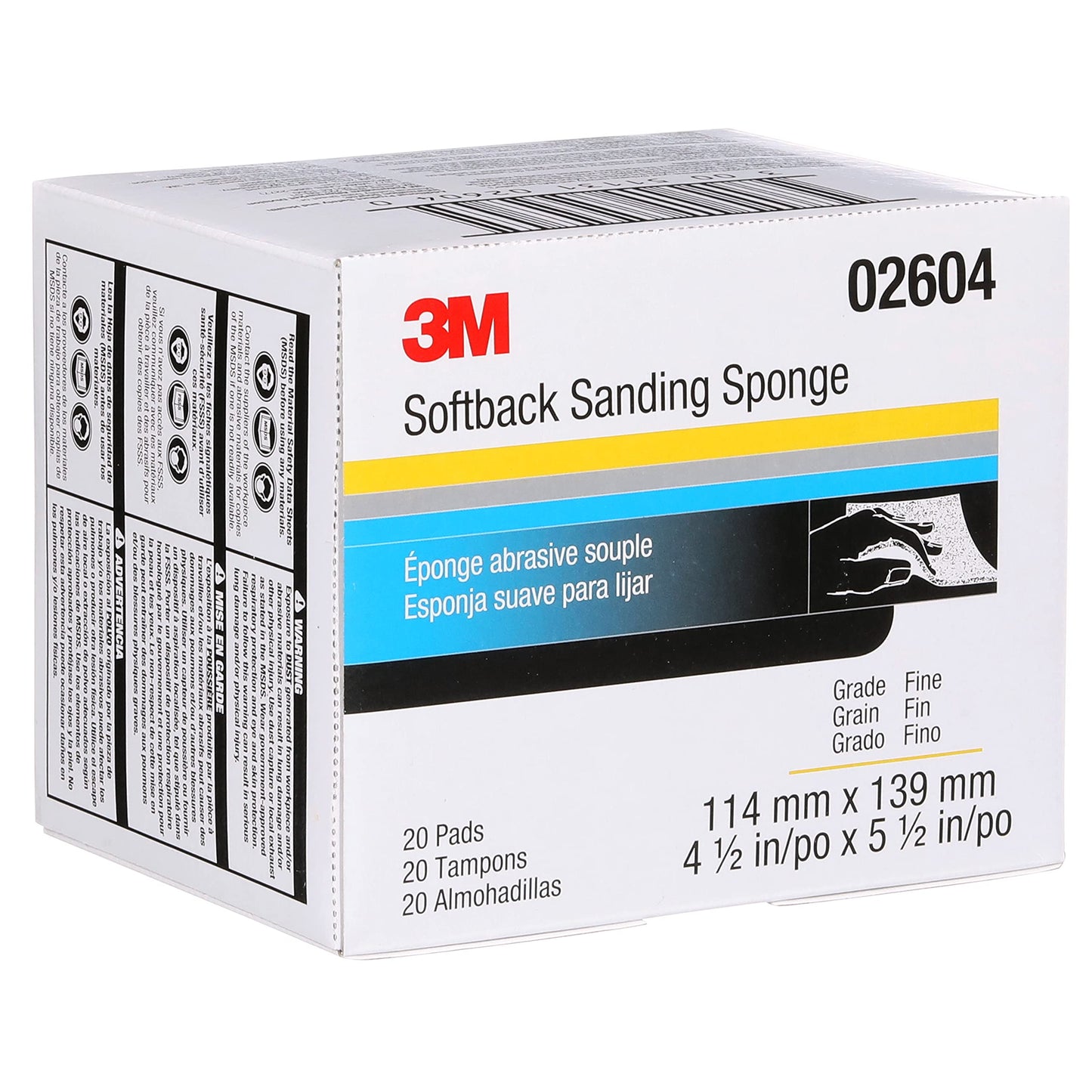 3M Softback Sanding Sponge, 02604, 4 1/2 in x 5 1/2 in (115mm x 140mm), Fine, 20 sponges per pack